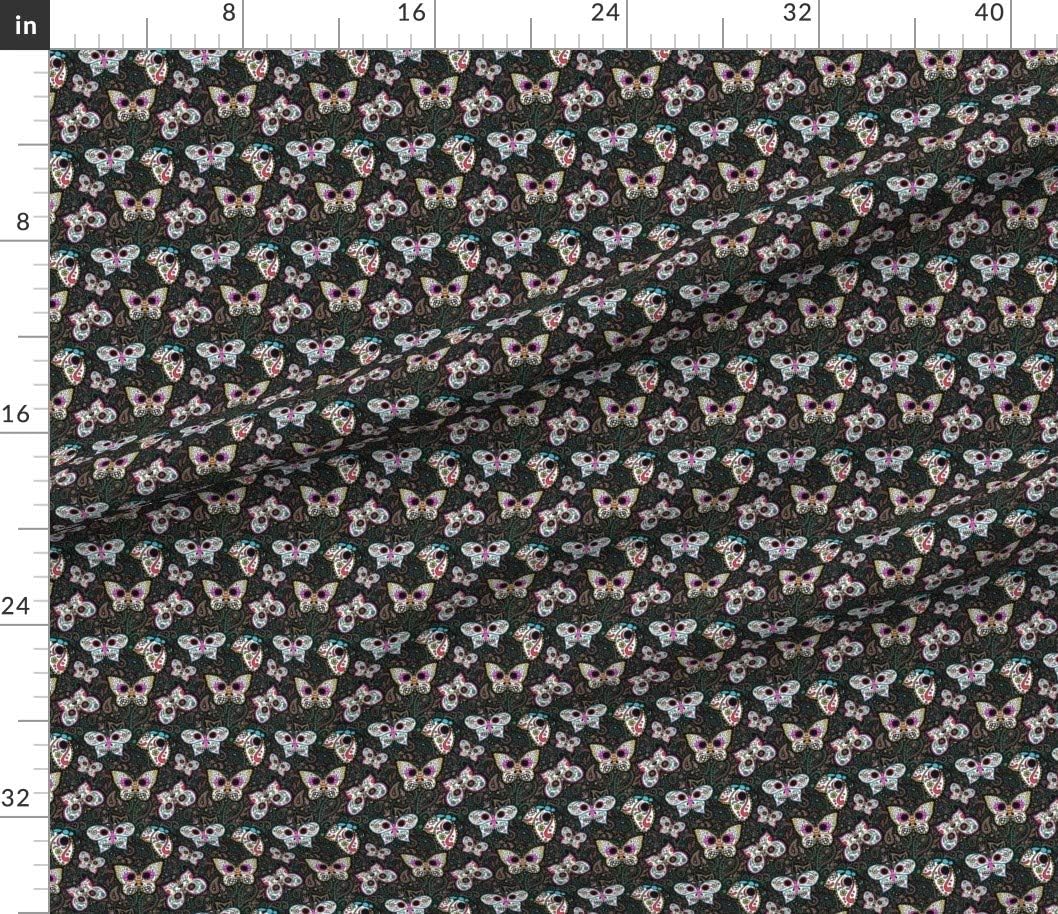 Spoonflower Fabric - Tiny Butterfly Sugar Skulls Calaveras Butterflies Day Dead Cute Printed on Cotton Poplin Fabric by The Yard - Sewing Shirting Quilting Dresses Apparel Crafts