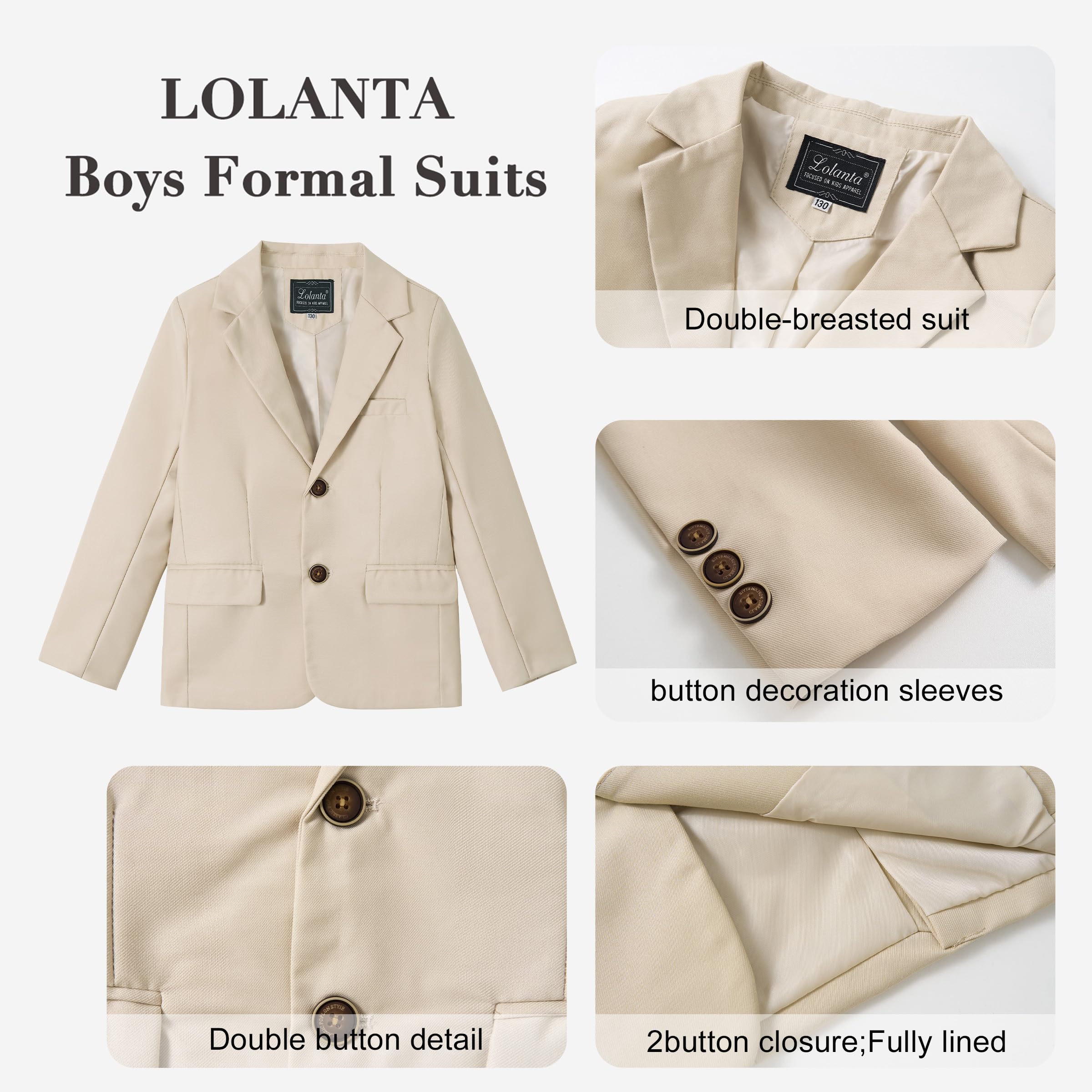 LOLANTA Blazer Casual per Bambino, Giacca da Completo Unita, Classico Monopetto con Tasche a Patta, 5–12 Anni