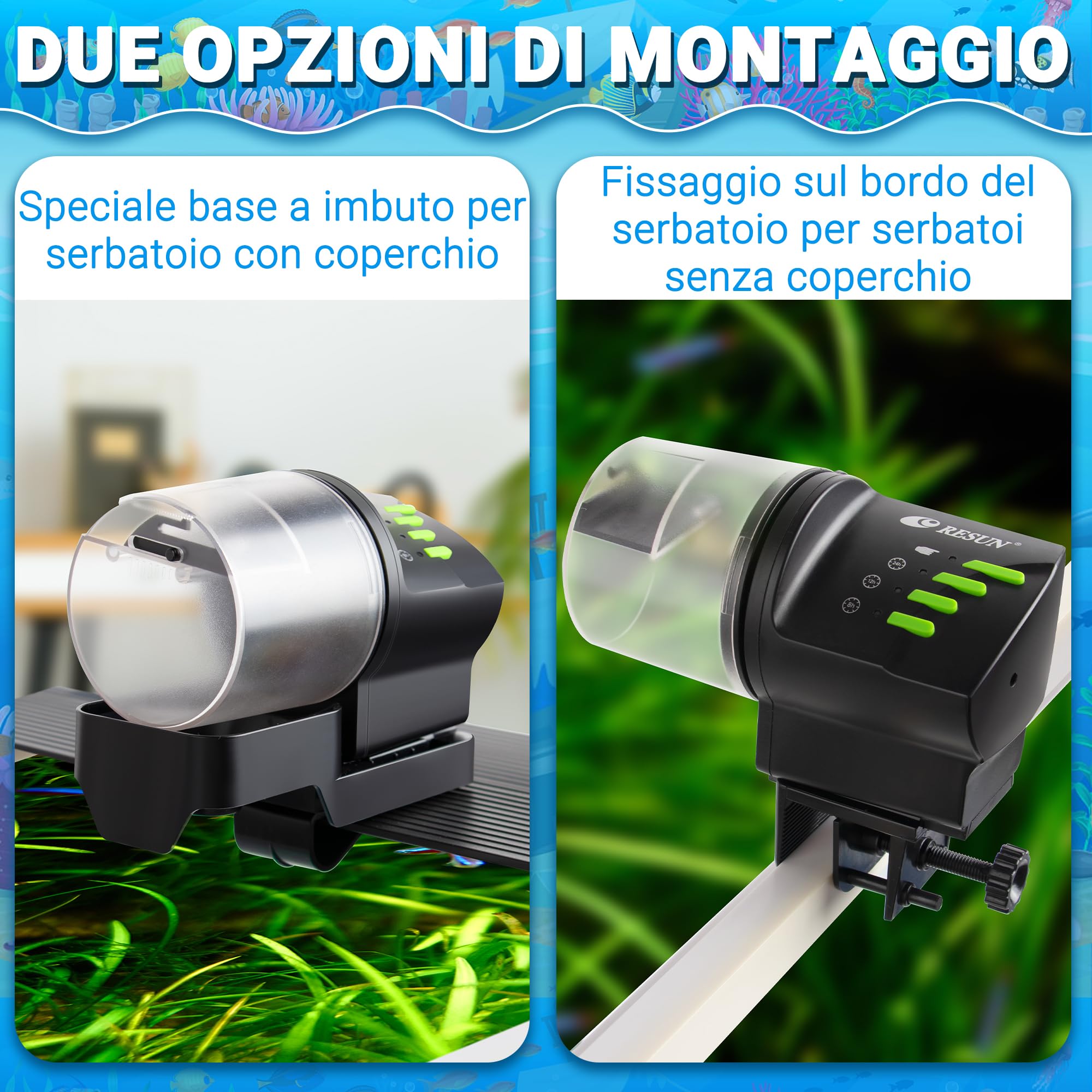 Ycozy Mangiatoia Automatica Acquario Distributore Automatico di Cibo Alimentatore di Pesce per Acquario & Serbatoio Mangiatoia per Pesci e Tartarughe | Resun AF2020