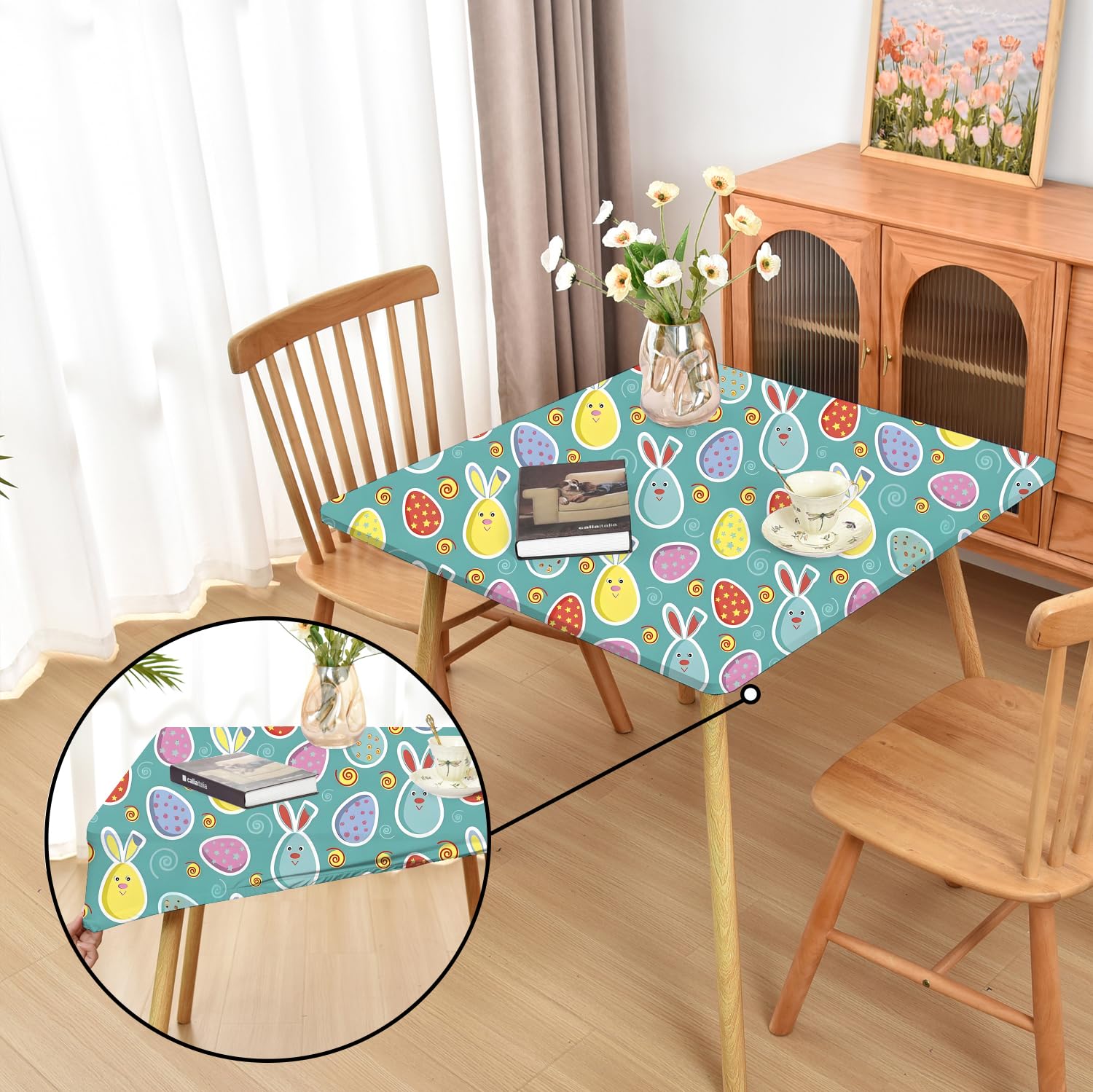 Amonsa Spring Fitted Tablecloth with Elastic for 38x38 inch Square Folding Tables Washable Easter Stretchy Spandex Card Table Covers Cloth Fabric Table Cloths Not Vinyl — image 1