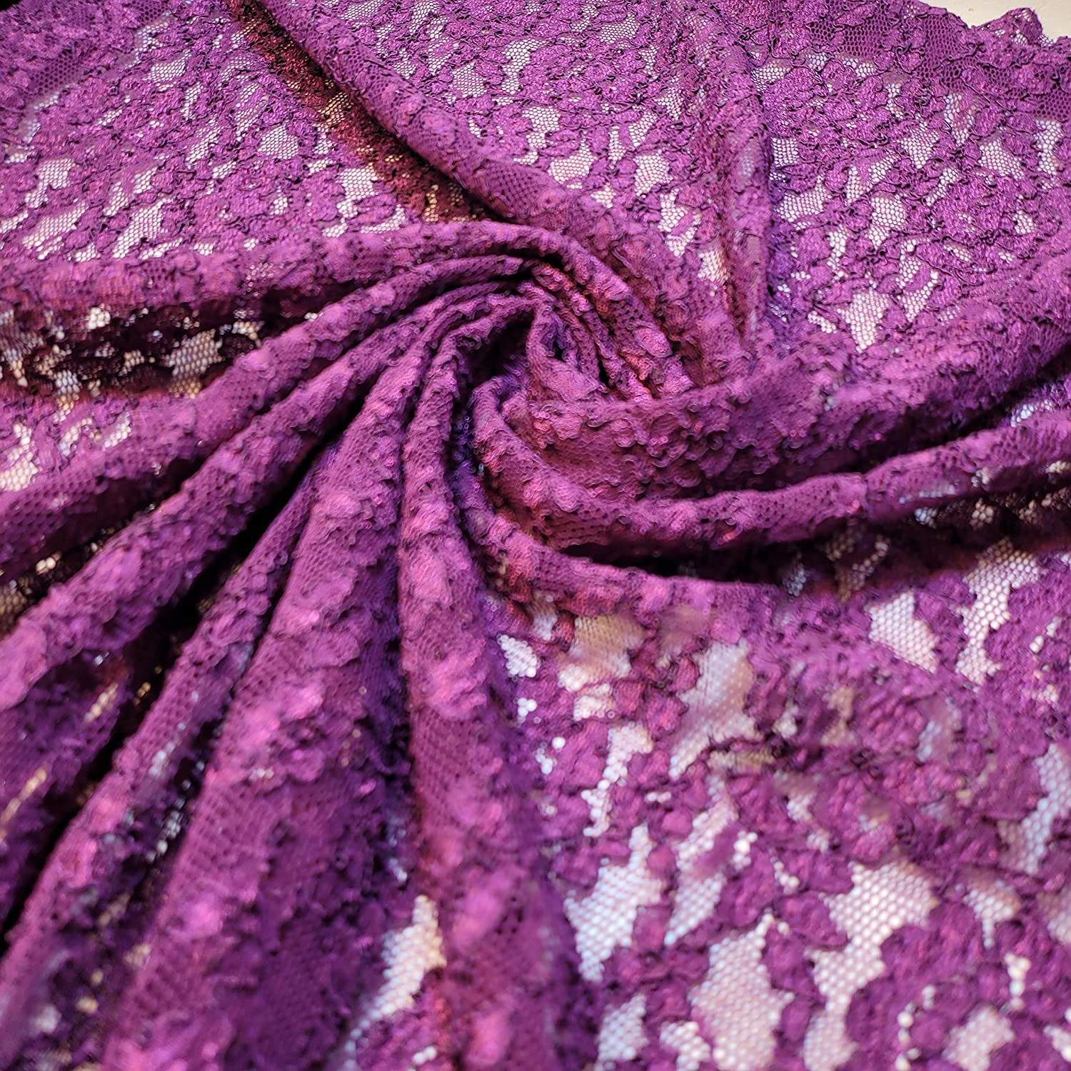 African Vintage Embroidery Bridal Nigerian French Embroidery Corded Budget Guipure Lace Mesh Net Fabric 54" Corded Budget Guipure Lace Mesh Net Fabric 54" (5 Meter, Purple Corded Lace) โ image 1