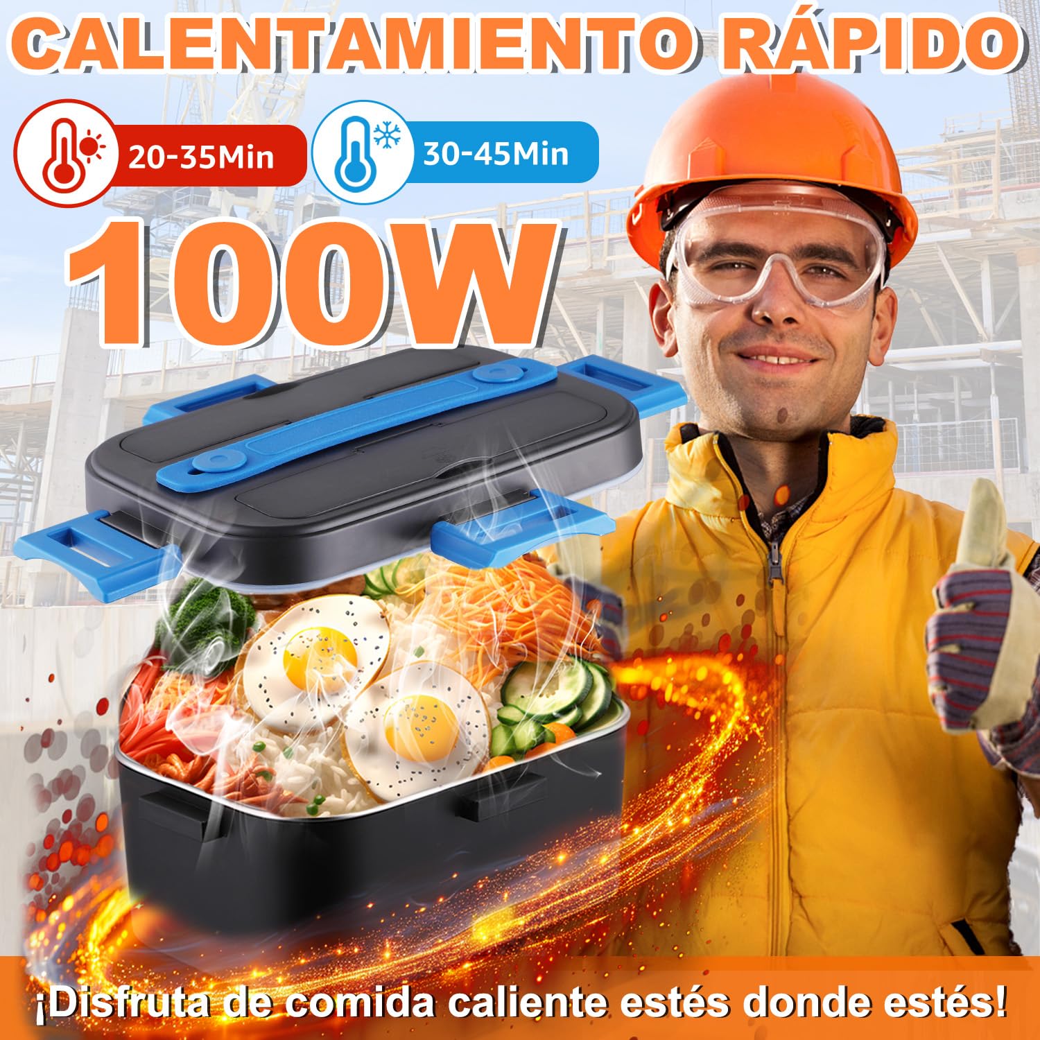 Fiambrera Eléctrica 100W Acero Inoxidable 1,8 L Taper Electrico para Comida 12V/24V/230V, Calentador de Comida para Coche/Camión/Oficina, bolsa comida Trabajo(1.8L-Azul)