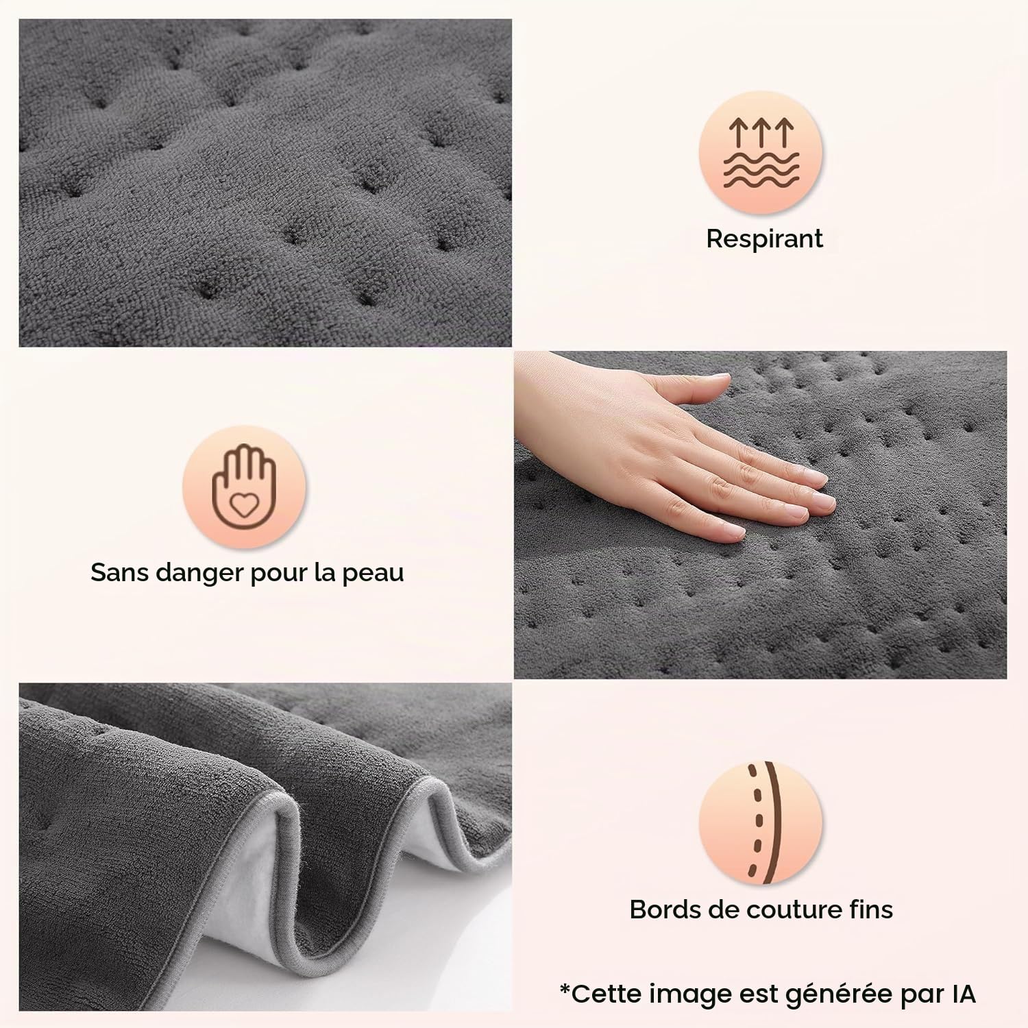 Couverture Chauffante Électrique 150 x 80 cm Gris Avec 10 Niveaux de Température, Extinction Automatique & Protection Contre la Surchauffe, Fixation Facile Sur Lit et Matelas