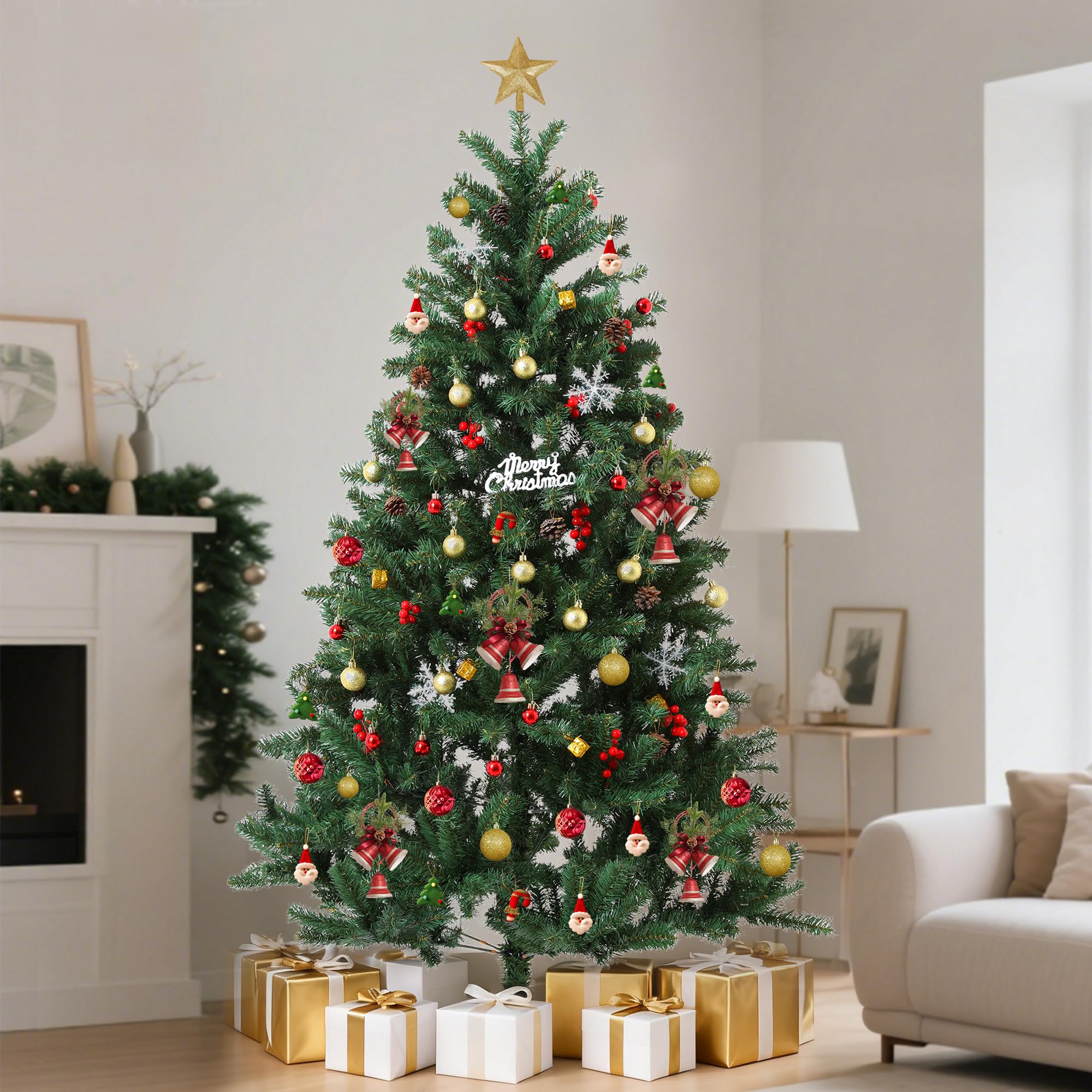 Künstlicher Weihnachtsbaum 180 cm – Dicht & Naturgetreu wie Nordmanntanne – Grüner PVC Christbaum mit stabilem Metallständer & Klappsystem – Kunst Weihnachtsbaum für Innenbereich