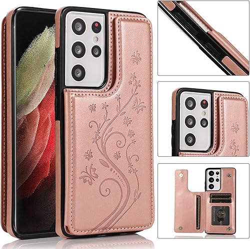 Miniatura 9 de Funda de teléfono para Samsung Galaxy S21 Ultra Glaxay S21ultra 5G con protector de pantalla de vidrio templado, tarjetero y cartera con soporte