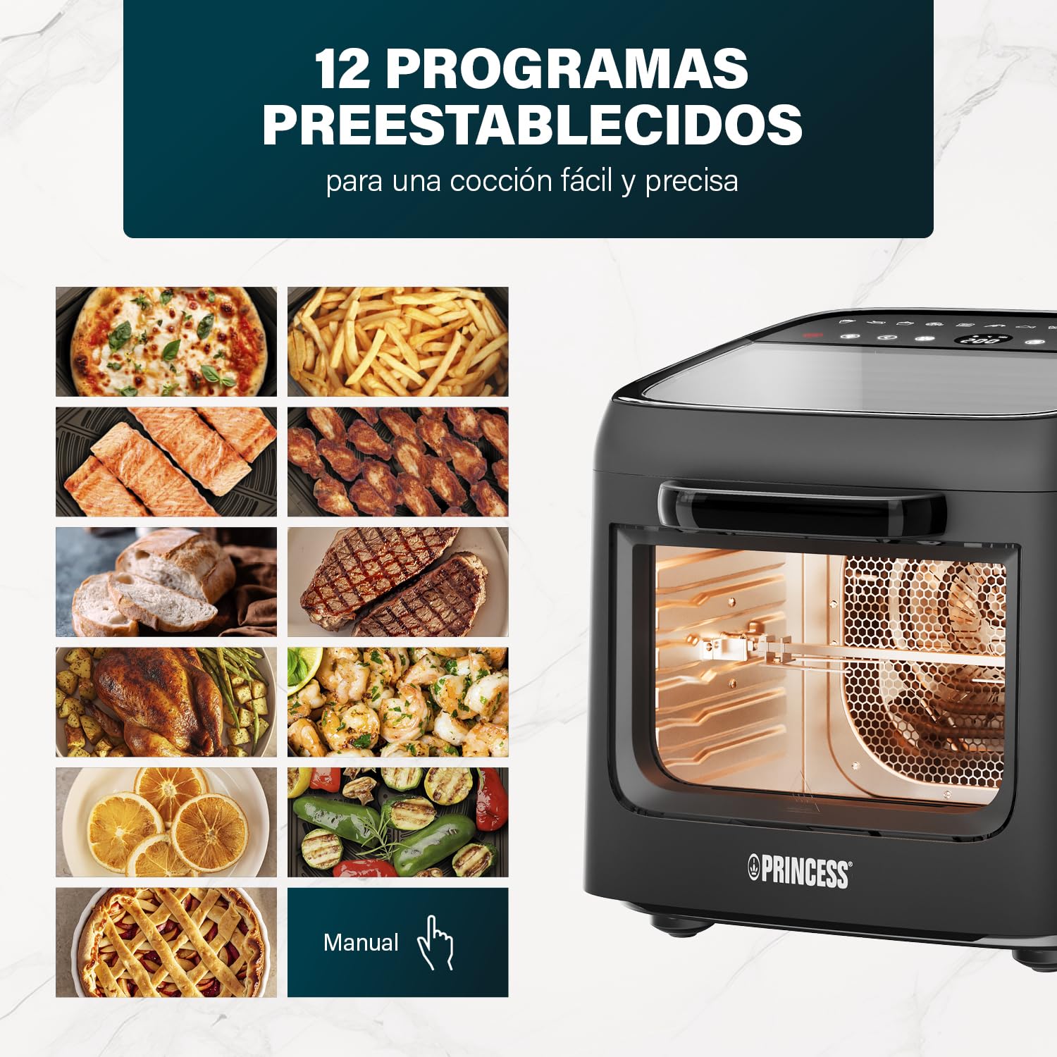 Princess Freidora de Aire Horno Vision, Capacidad de 12,6 L, Potencia de 1800 W, Cocción Multifunción, Panel Digital, Fácil de Limpiar, 182494