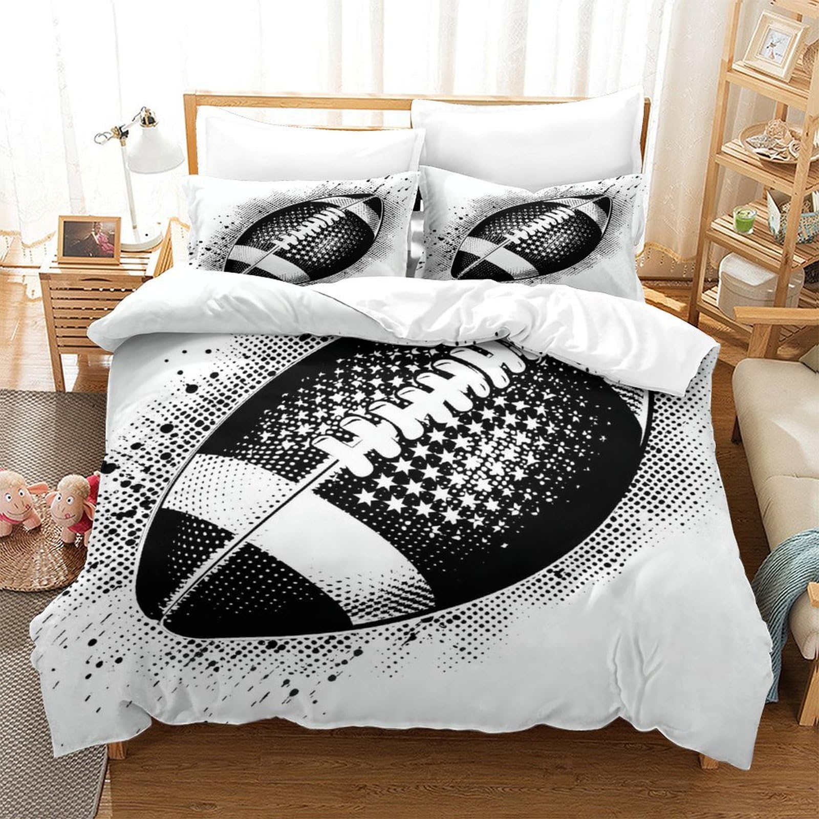 Housse de couette rugby fermeture éclair pratique lit double 200x200