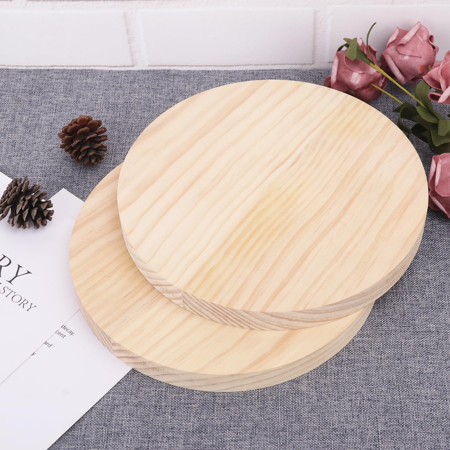 9 Stück 20,3 cm große Holzscheiben Kreise, unlackierte Holzuntersetzer, natürliche Holzscheiben, runde Holztafeln für Bastelarbeiten, Heimdekoration, Türhänger, Holzgravur, Holzgravur GNIEMCKIN.