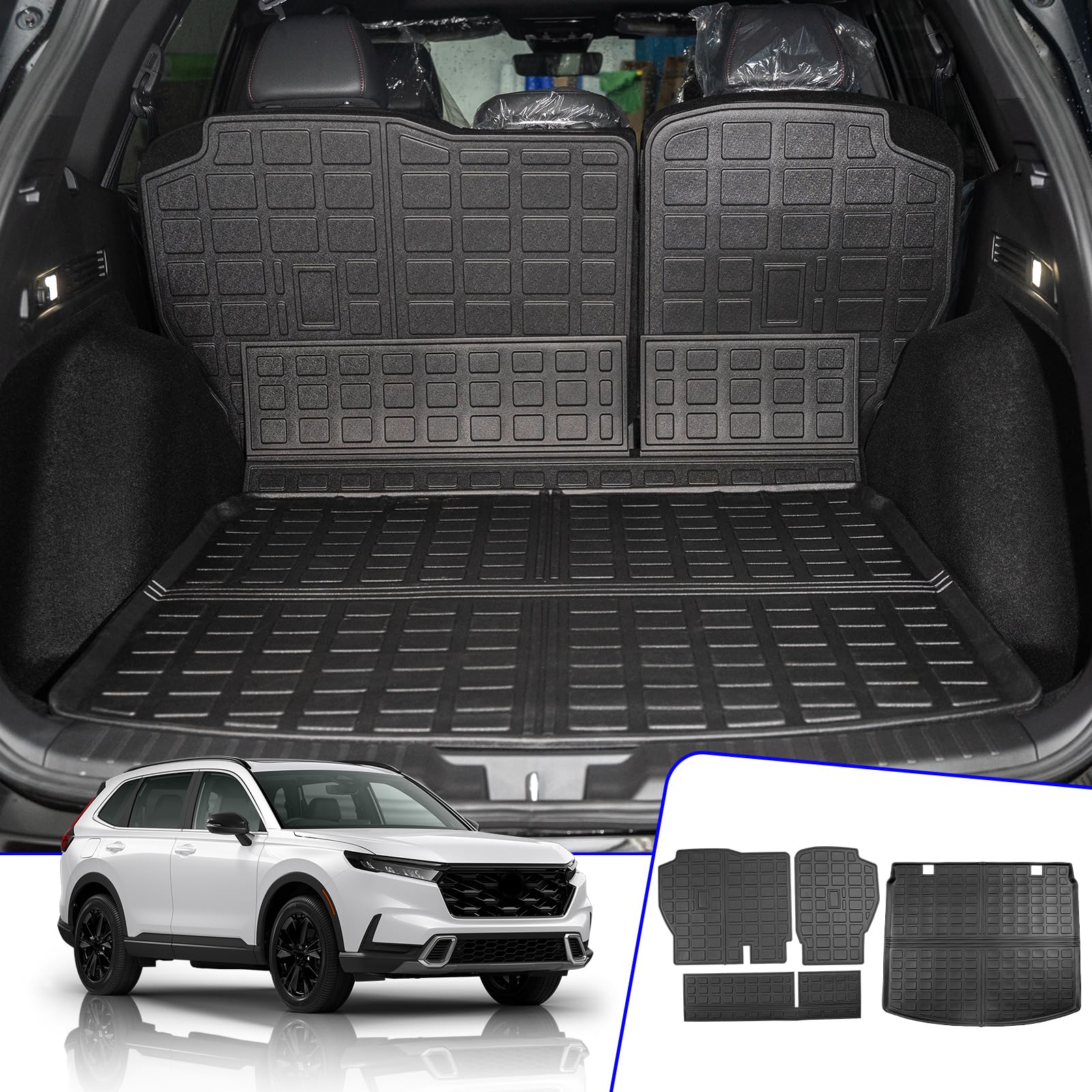 Rongtaod Cargo Mat Compatible with 2023 2024 2025 2026 Honda CRV (Include Hybrid) Cargo Liner Trunk Mat Back Seat Cover Protector Honda CR-V Accessories (Fit Upper Deck, Trunk Mat+Backrest Mats)