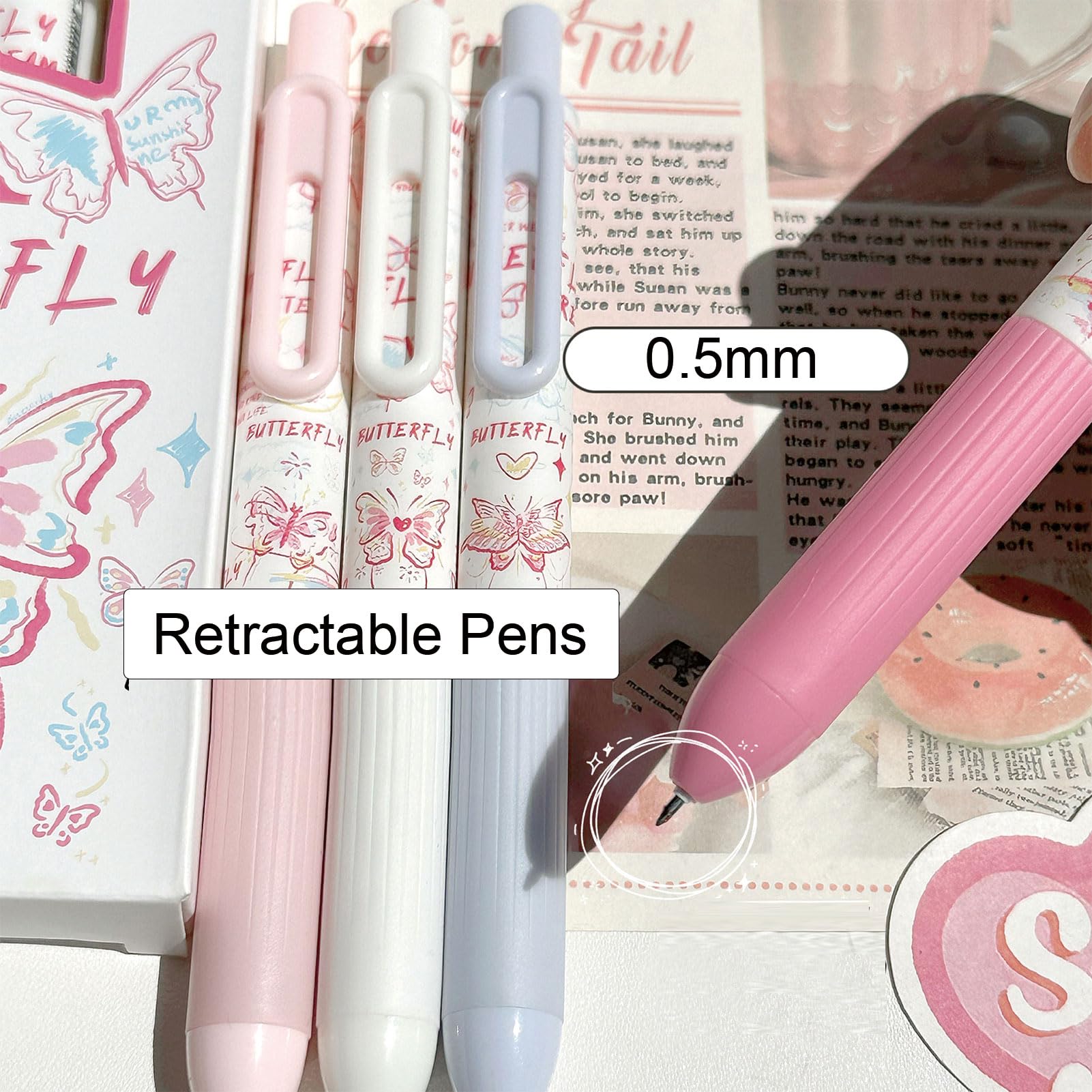 4 Pcs Cute Retractable Pens Small Pocket Pens Cartoon Butterfly Gel Pen 0 5mm Fine Point Black Ink — view 4