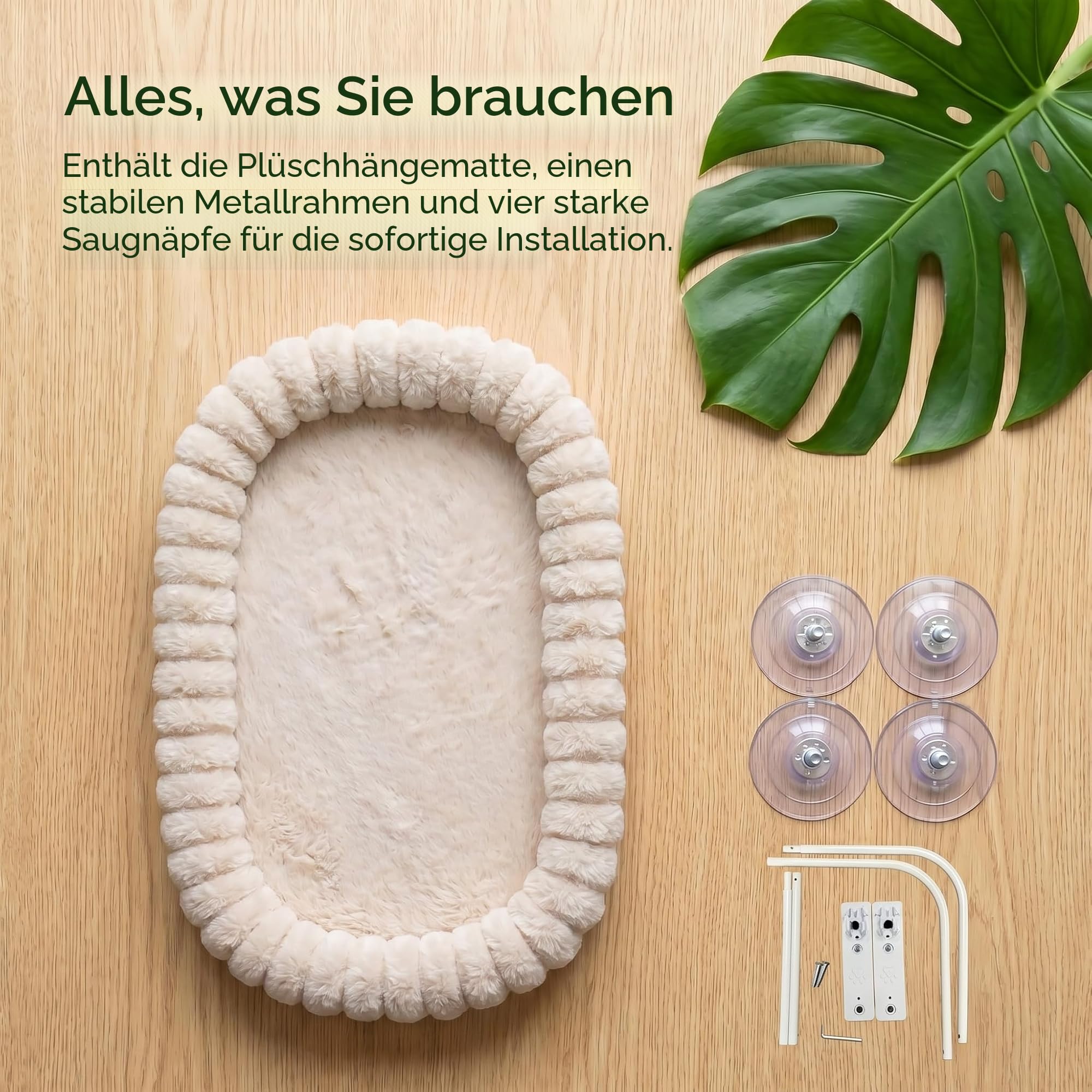 Katzen Fensterliege mit Saugnäpfen, Faltbares Katzenbett für Fensterbank, Fensterliege für Katzen, Robustes Katzenhängematte Fenster bis 18kg, Beige, M(52x30 cm)