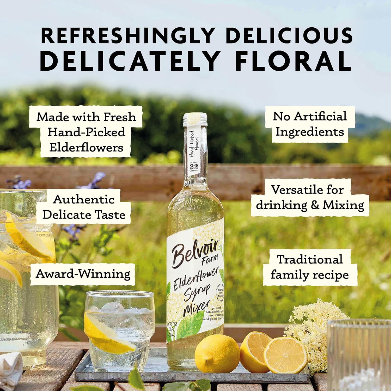 Belvoir Fruit Farms Elderflower Syrup Mixer (500ml) | Pack of 2 | Natural Elderflower Drink Mix | Ideal for Cocktails and Refreshing Beverages | No Preservatives | Made with Fresh Elderflowers