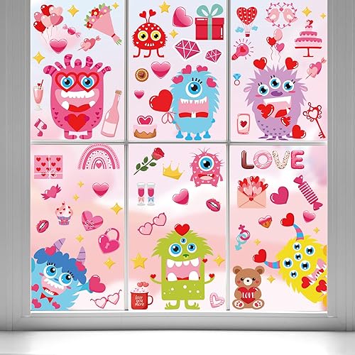 Whaline Calcomanías coloridas de PVC para ventana del día de San Valentín, para el día de San Valentín, decoración de oficina, suministros de