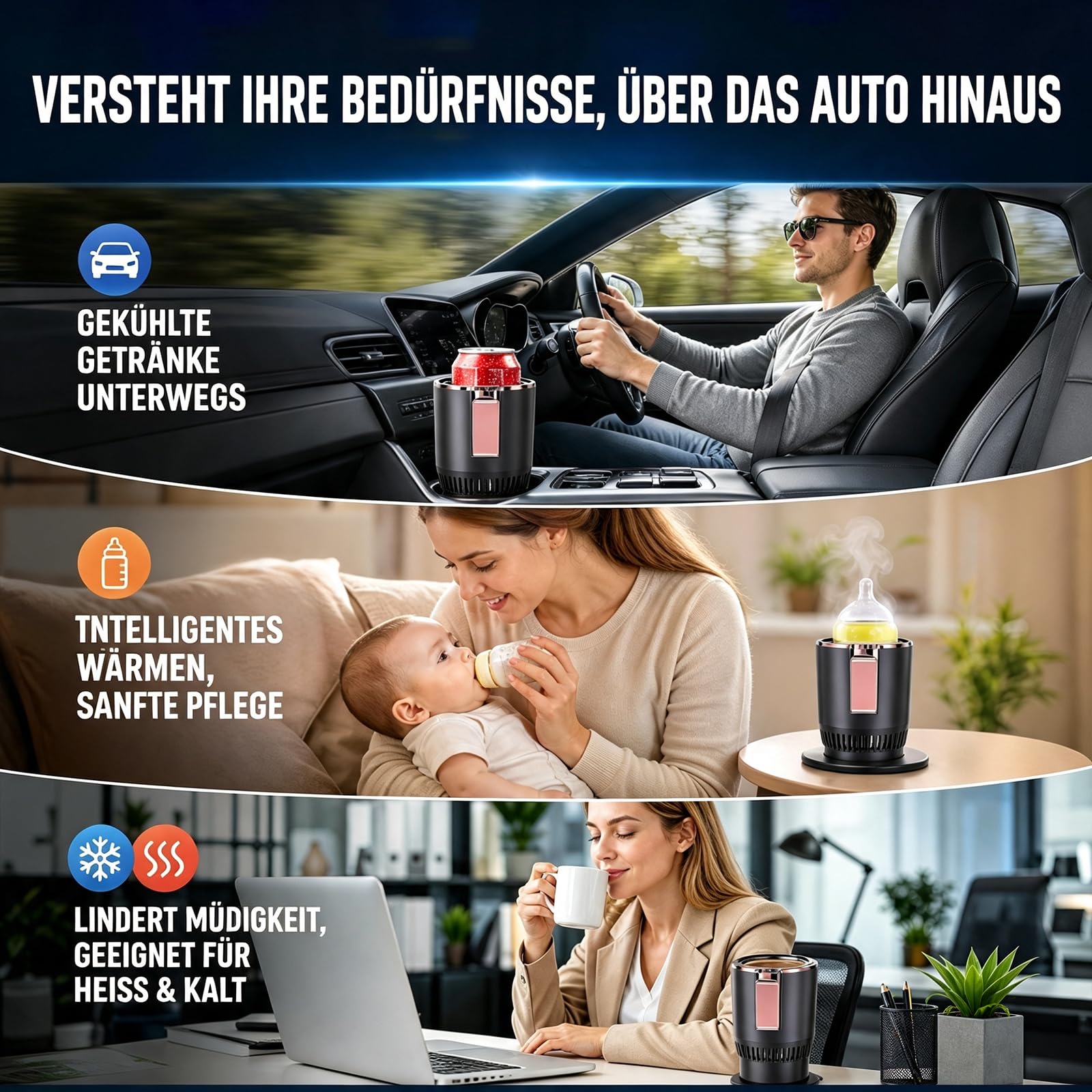 2-in-1 Auto Becherwärmer Kühler,12V Tragbarer Heiz- und Kühlbecher mit LCD-Display,Universal Smart Getränkehalter für Kaffee Wasser Milch,Autozubehör für PKW LKW