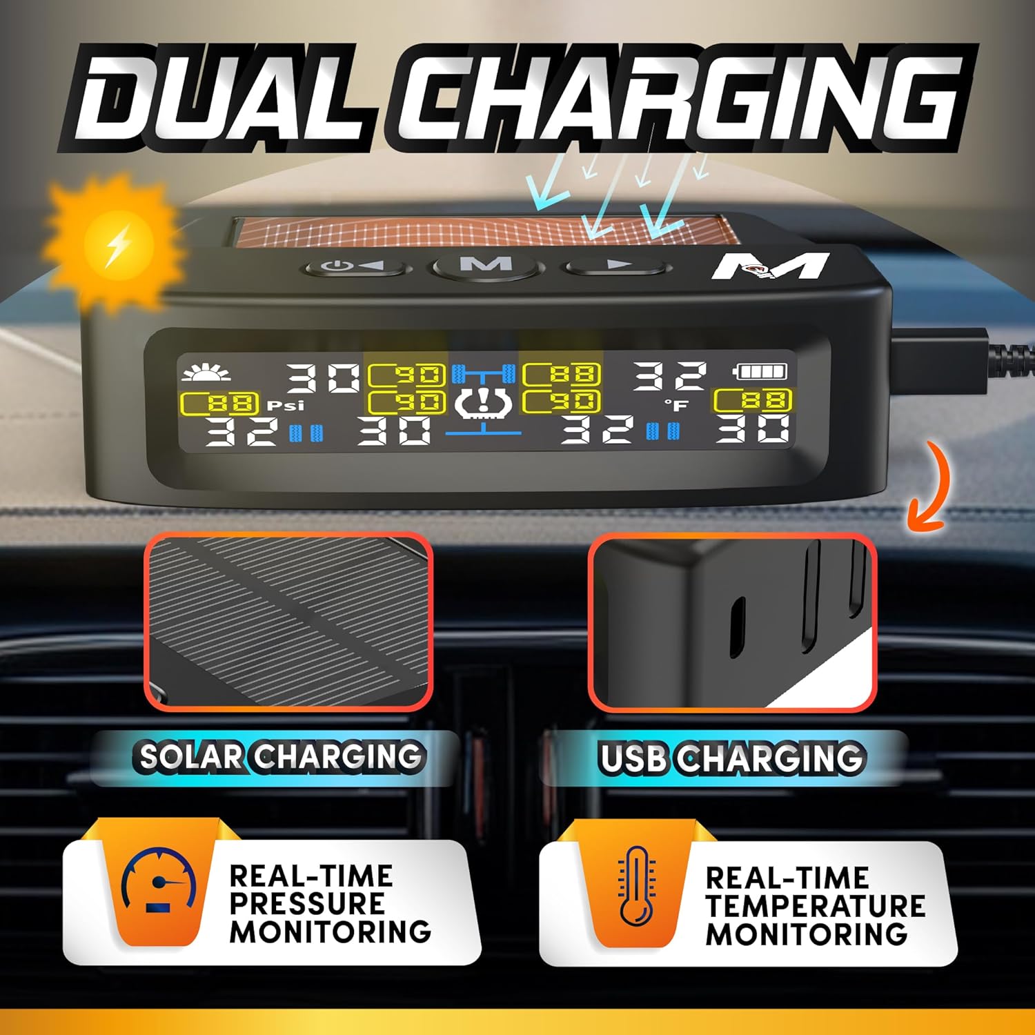 Marcala 2026 V2.0 Trailer Tire Pressure Monitoring System Set of 6 | 50-Foot Extended Range RV TPMS | 0-144 PSI for RV/Camper/Towing | Solar Charge & 6-Alarm Trailer TPMS | Prevent Flats & be Safer!