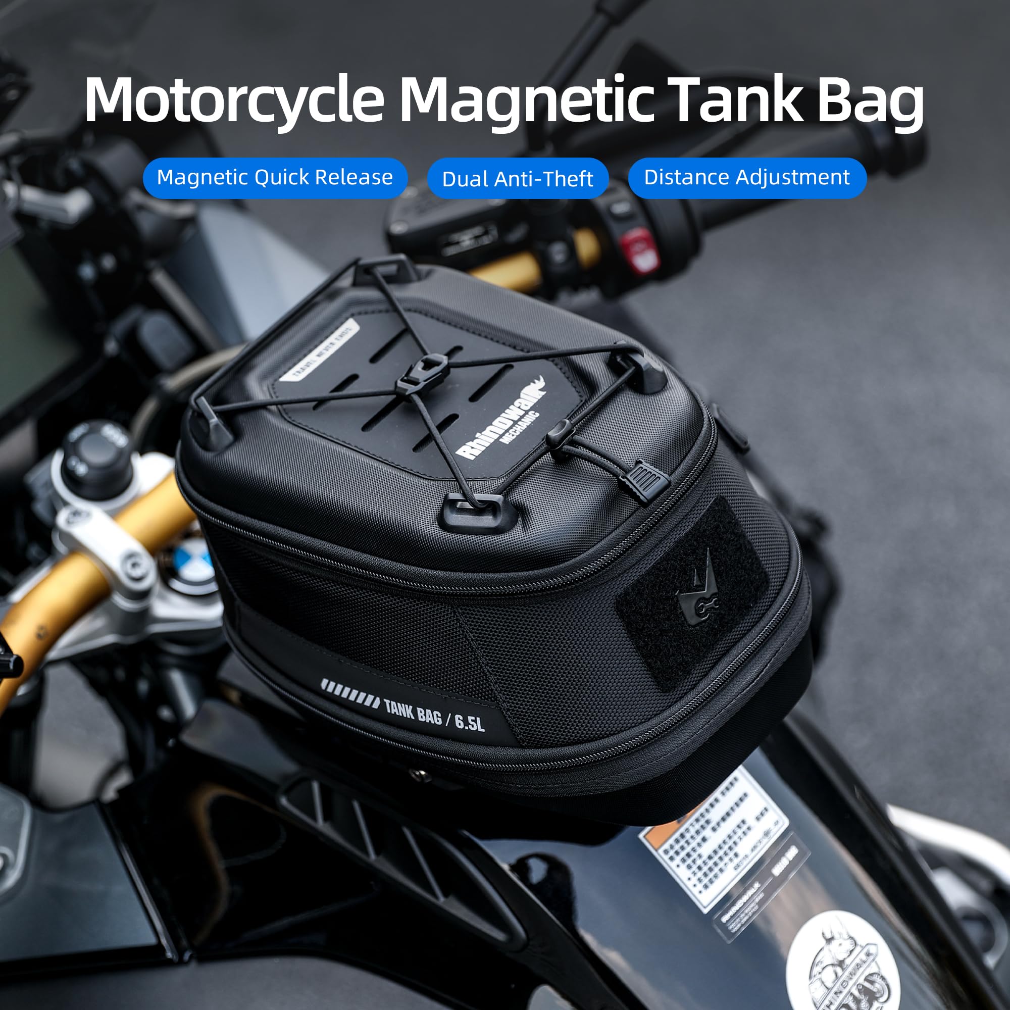 Rhinowalk Motorrrad Tanktasche Magnetisch Quick Release 5-6.5L Erweiterbare Kapazität Motorradtasche Tankrucksack mit Regenschutz