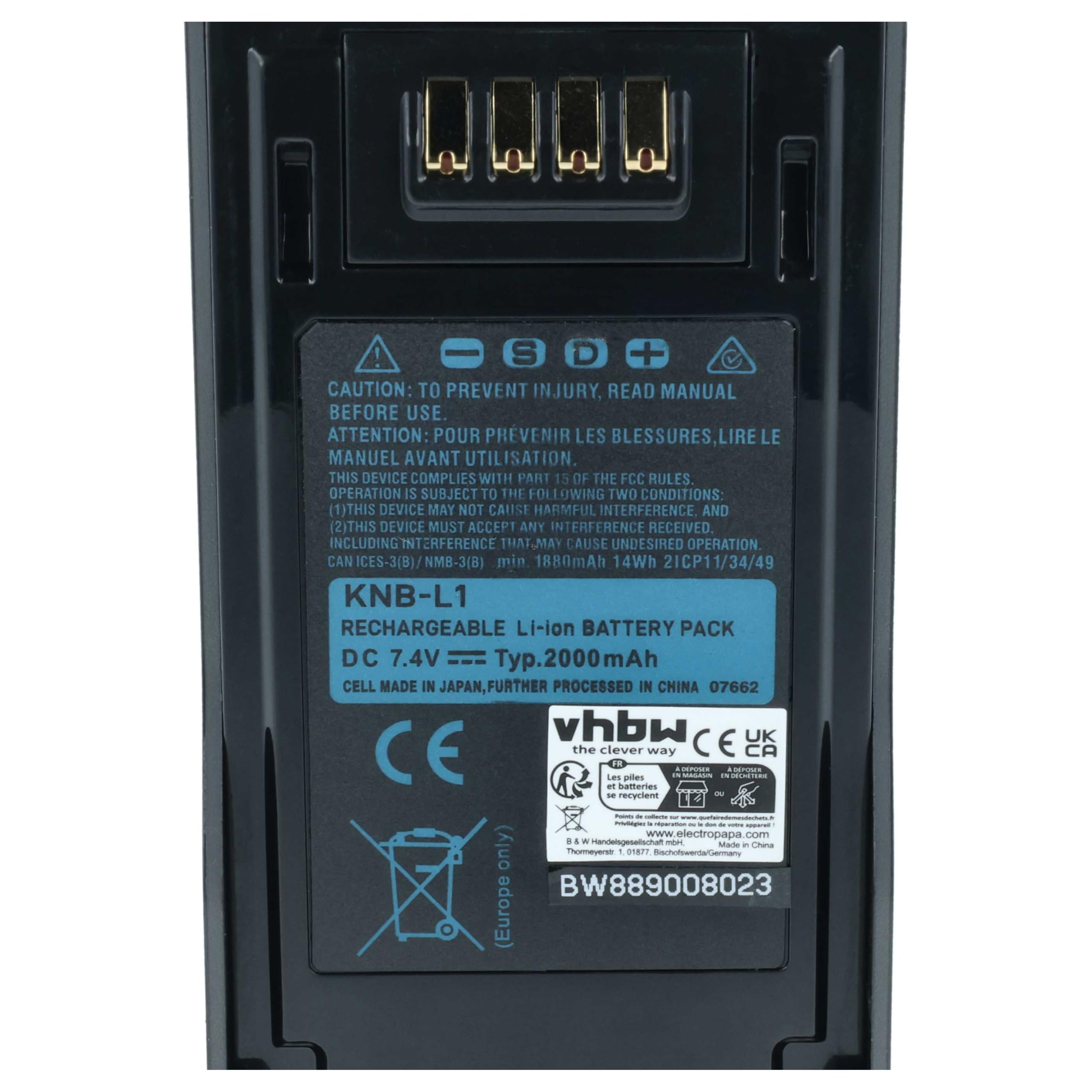vhbw 2 x akumulator zamienny do Kenwood KNB-L2M, KNB-L2, KNB-L1, KNB-LS5, KNB-L3M, KNB-LS6, KNB-L3 do radiotelefonu, Walkie Talkie (2000 mAh, 7,4 V, Li-Ion)