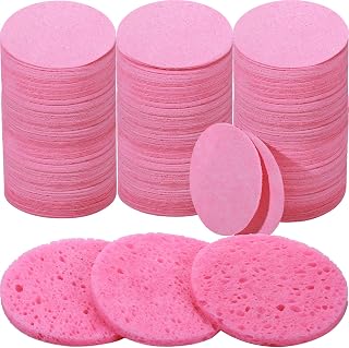 Amyhill 300 Pack Pink Compressed Facial Sponges - Natural Wood Pulp Exfoliating Pads for Gentle Cleansing & Estheticians