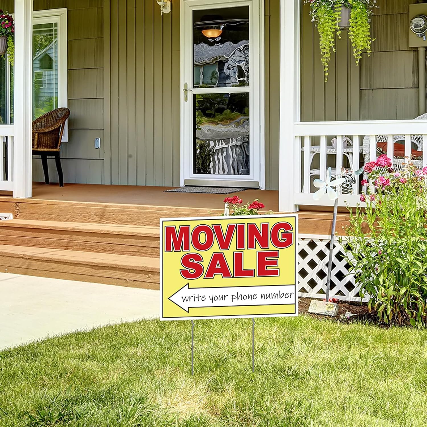 Drydiet 5 Pcs Double Sided Moving Yard Sale Signs 12 x 16'' Waterproof Corrugated Plastic Moving Sale Sign Kit with Stakes, Directional Arrows Yard Supplies for Outdoor Estate Event(Red, Yellow)