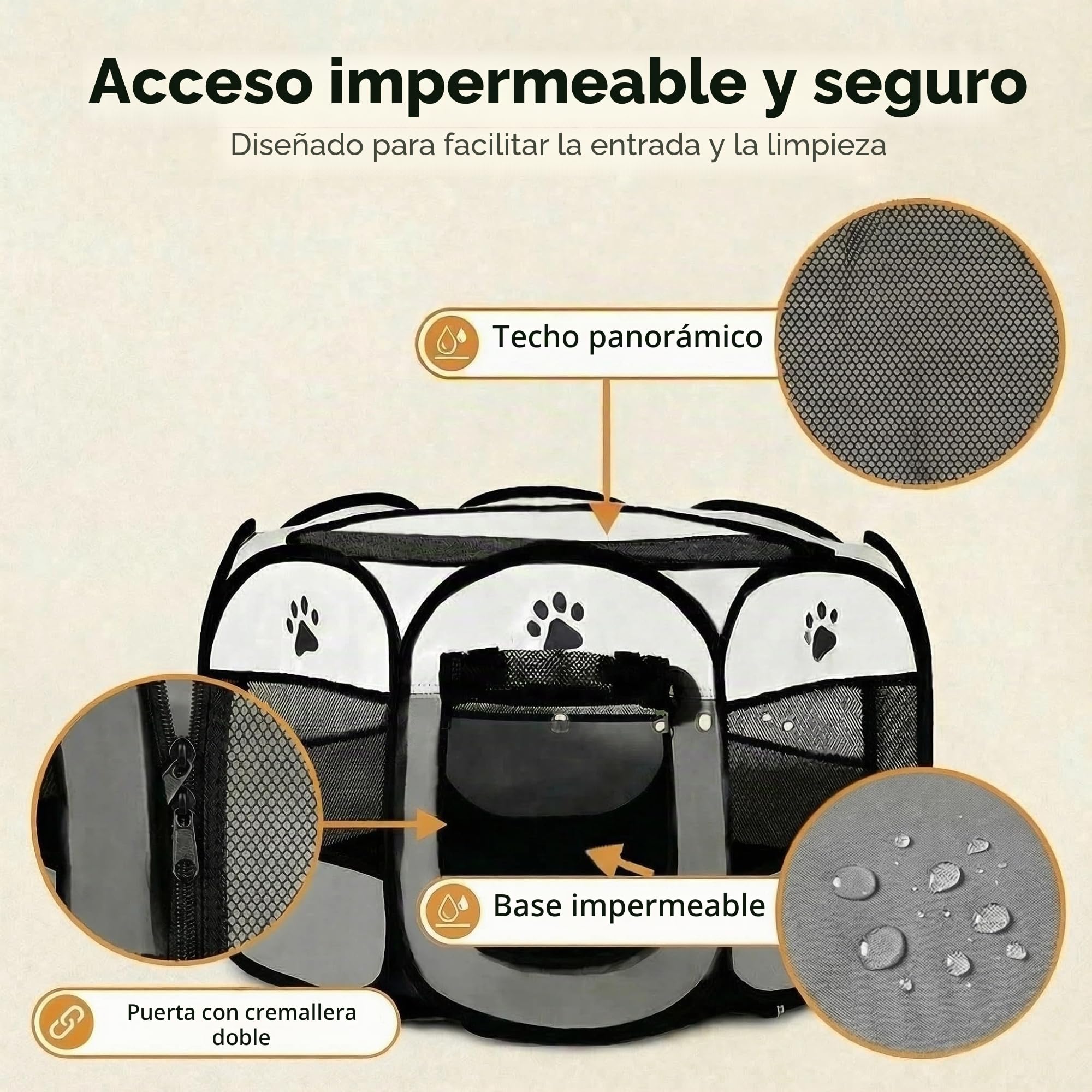 Caño para Cachorros, 114 x 114 x 59 cm, Parque para Perros pequeños, para Interior y Exterior, Color Gris