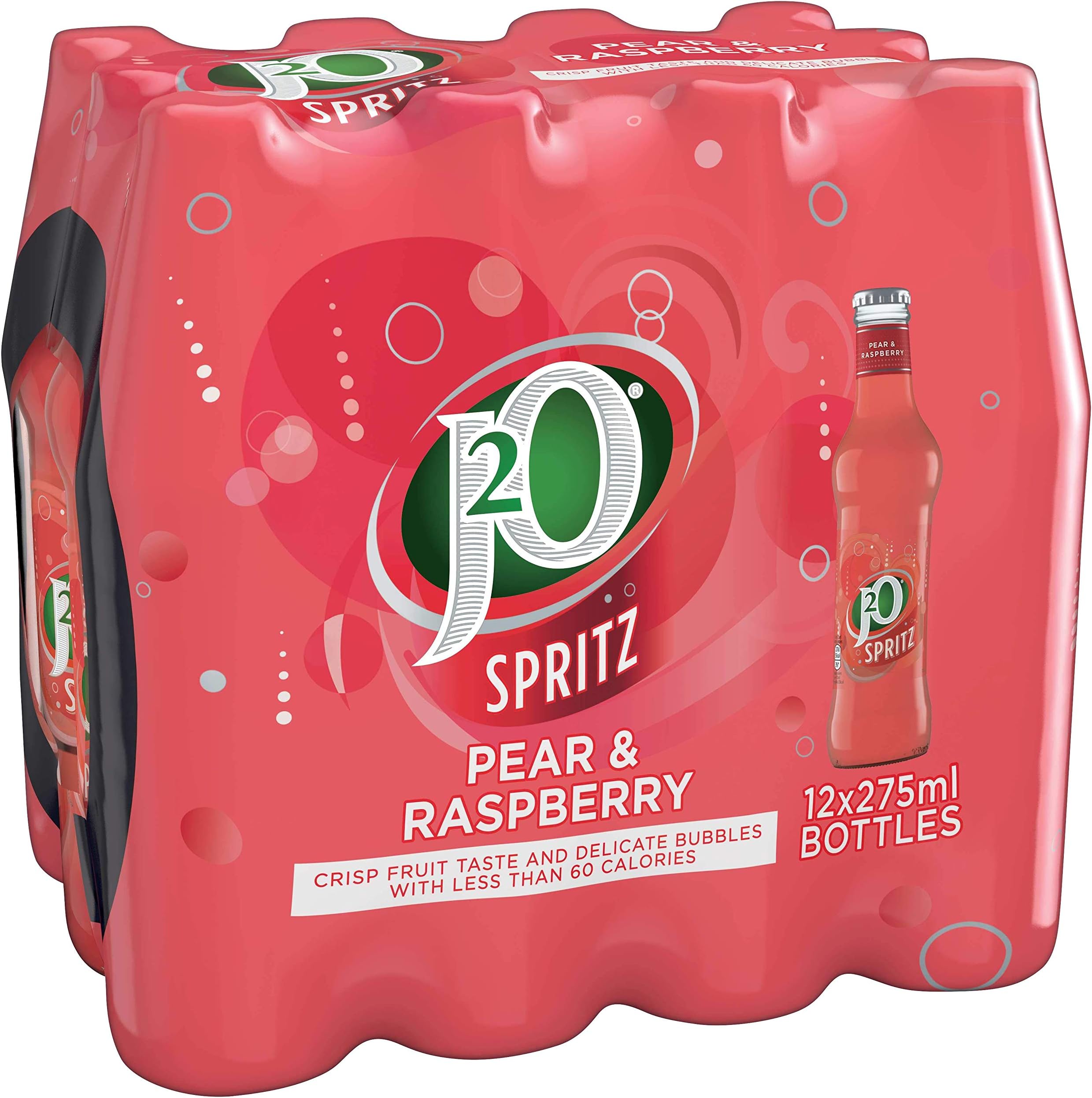 J2O Spritz Sparkling Juice Drink- Perfect Mixer - Low Calorie - Pear and Raspberry, 12 x 275 ml Bottles
