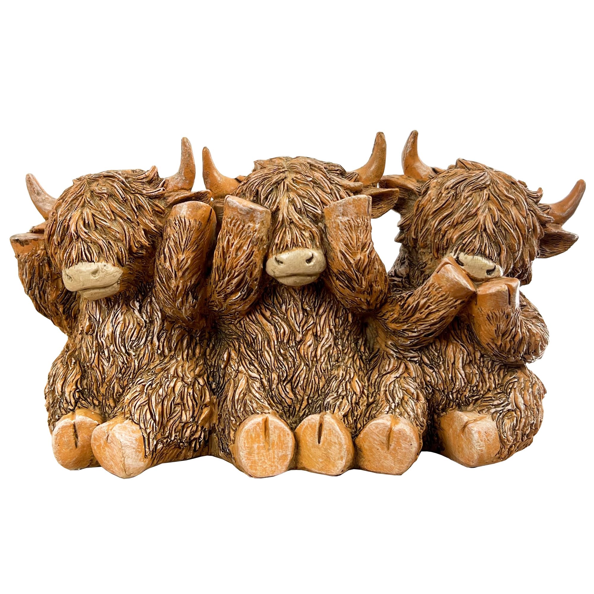 Alfie Francis Brown 18Cm (Length) 3 Wise Highland Cows Ornament Figurine Statue Sculpture Home Decoration Accessories Decor