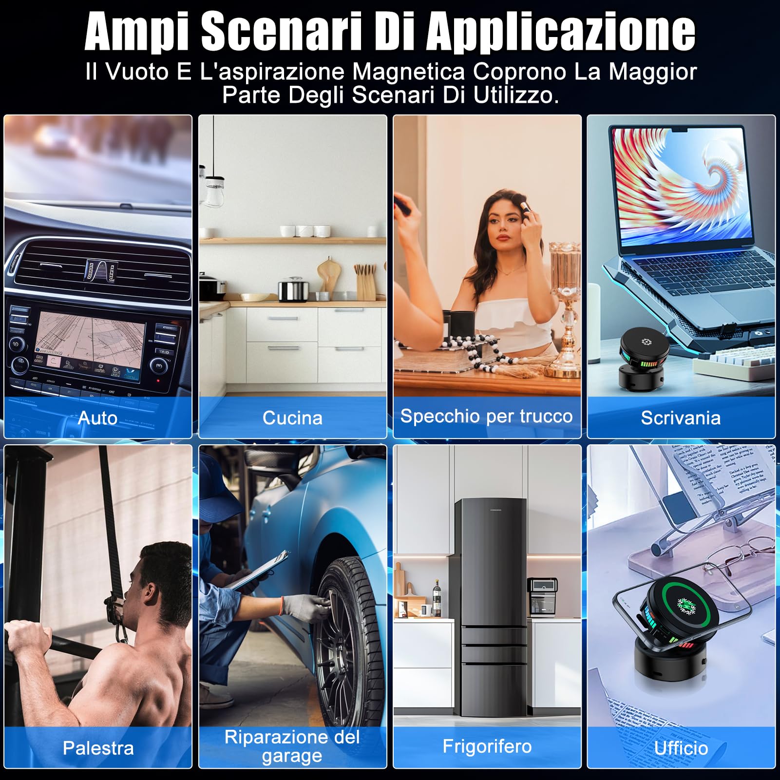 WODHMIEY Supporto Magnetico Sottovuoto Per Telefono Da Auto Con Rotazione A 360°, Design Double Face: Magnete E Vuoto, Adatto Per Auto, Case,Adatto Per metalliche (Argento, Raffreddato)