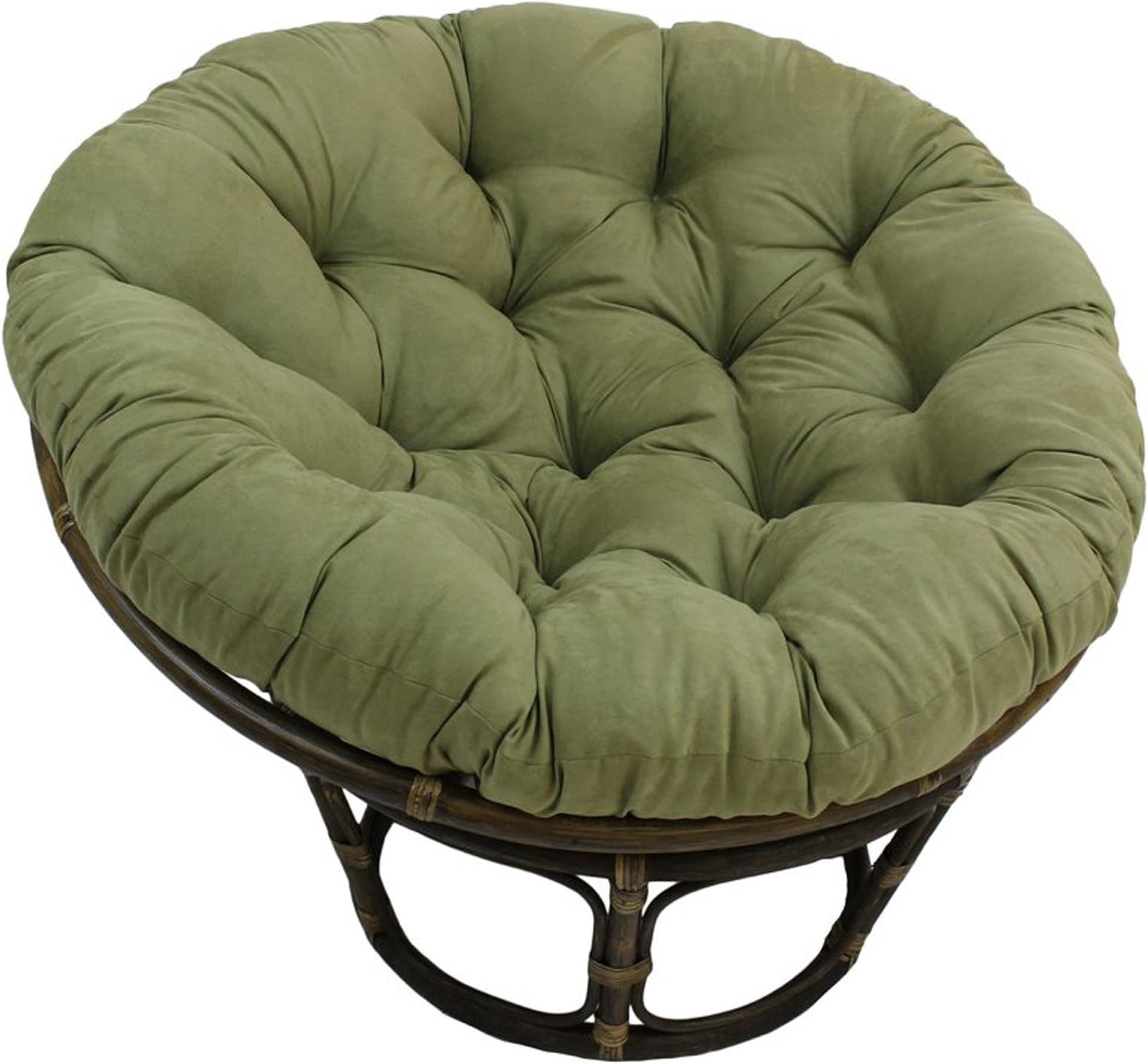 Rattan Papasan Chair with Tufted Foam Cushion - Modern Indoor Living Room Accent Seat (Sage)
