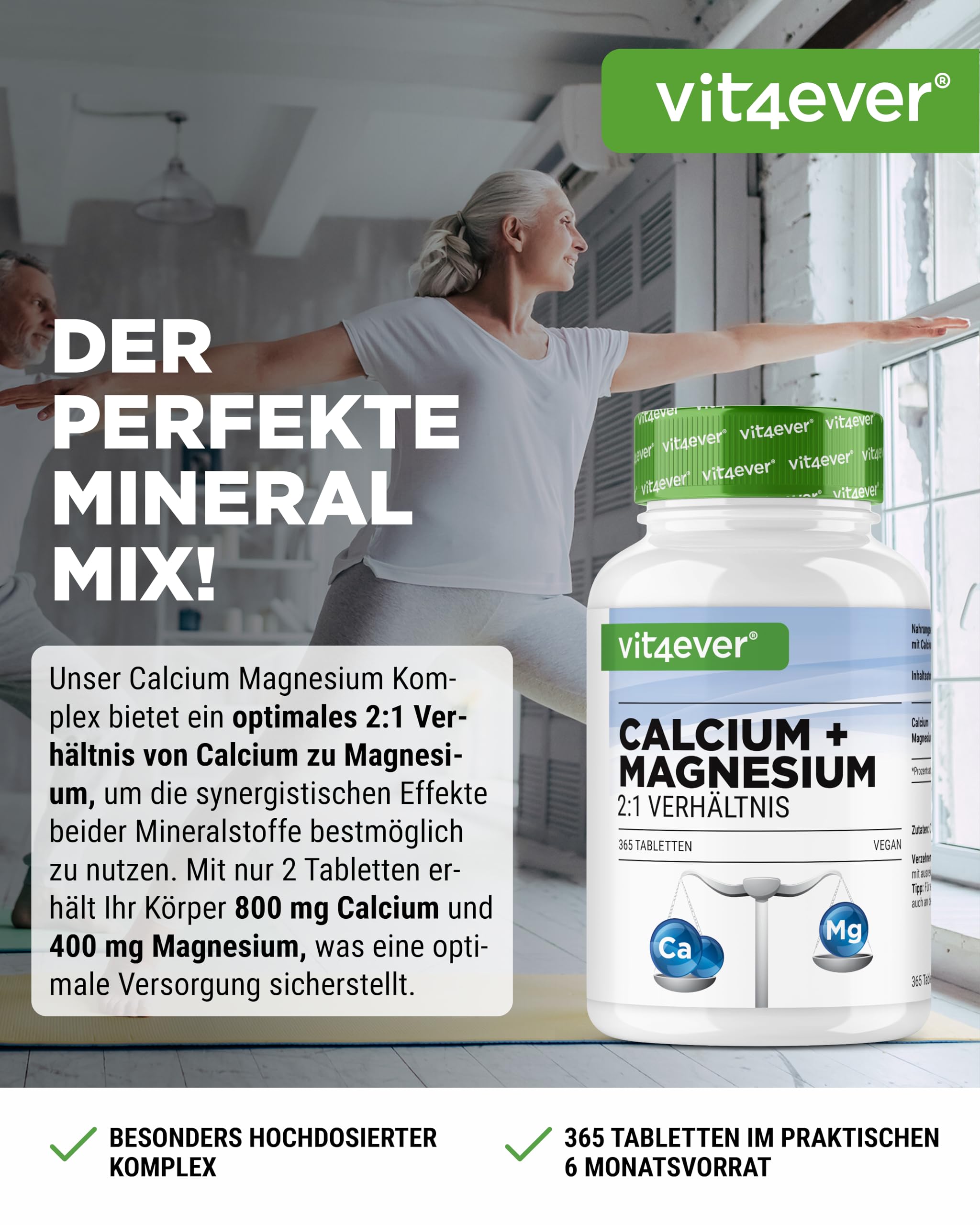 Calcium Magnesium Vitamin D - 800 Mg Calcium Carbonate - Calcium Supplement With Magnesium And Cholecalciferol - 90 Vegan Tablets Calcium Elements Nutralie