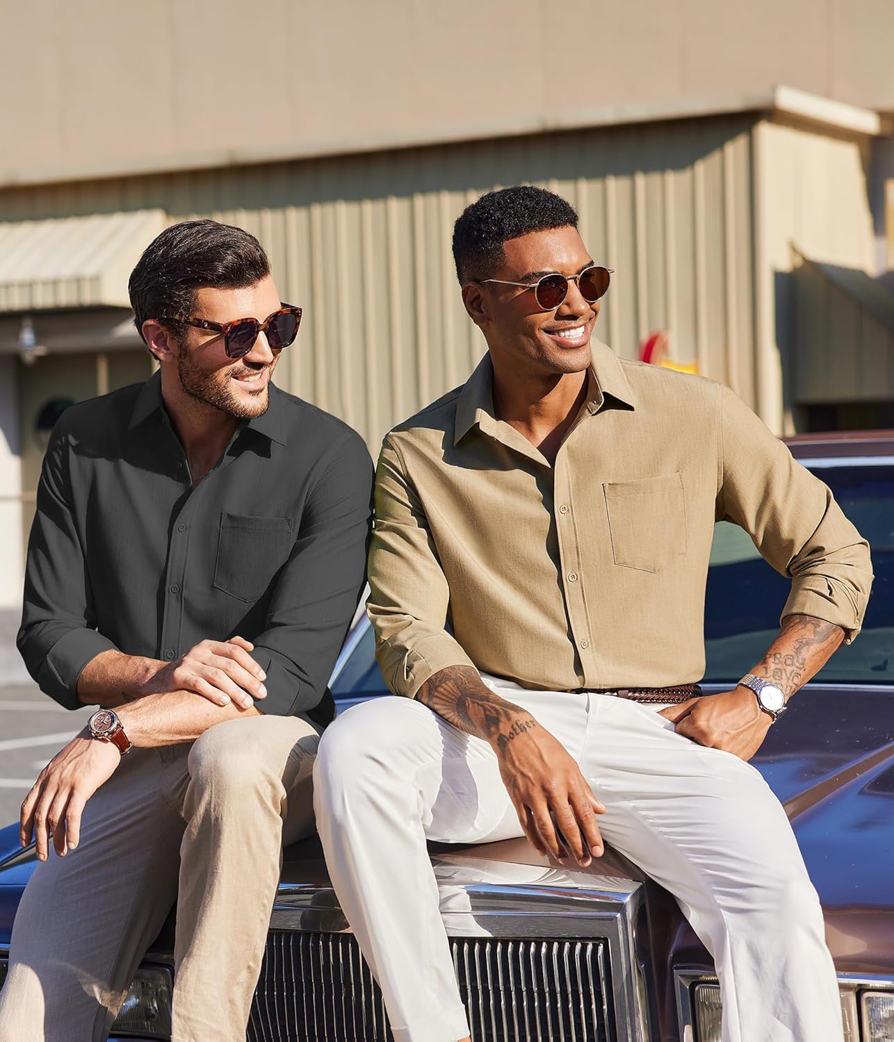 COOFANDY Men's Long Sleeve Button Down Shirt Wrinkle Free Untucked Dress Shirt Casual Denim Shirt