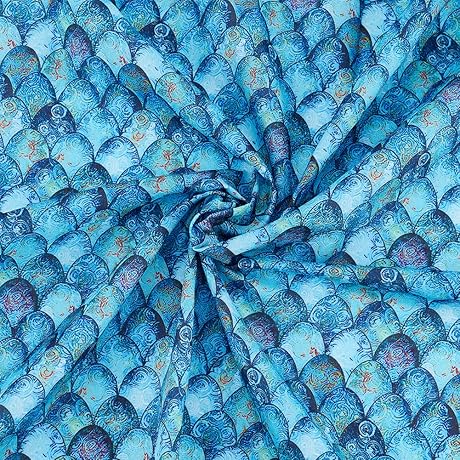 FINGERINSPIRE Mermaid Scales Fabric: Unveil the Enchanting Depths of Deep Sea Blue