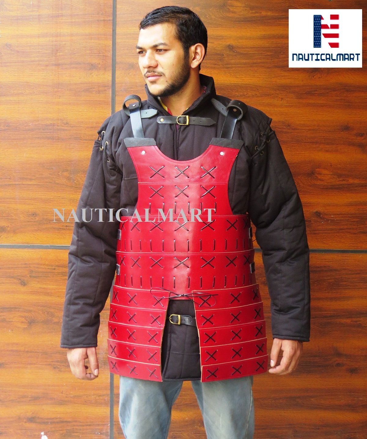 NauticalMart Samurai Leather Armor Medieval Armour - Red