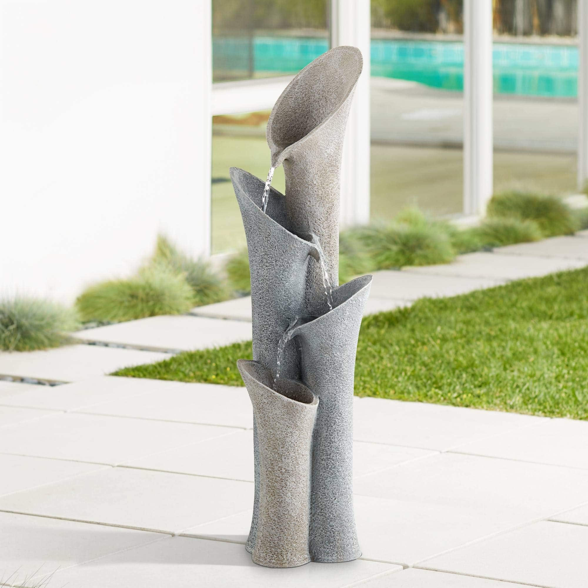 Bell 34" High Large Modern Indoor Outdoor Decor Gray Faux Stone Floor Fountain Waterfall 4-Tier Standing Cascading Water Feature for Outside Garden Patio Yard Backyard Porch Deck - John Timberland