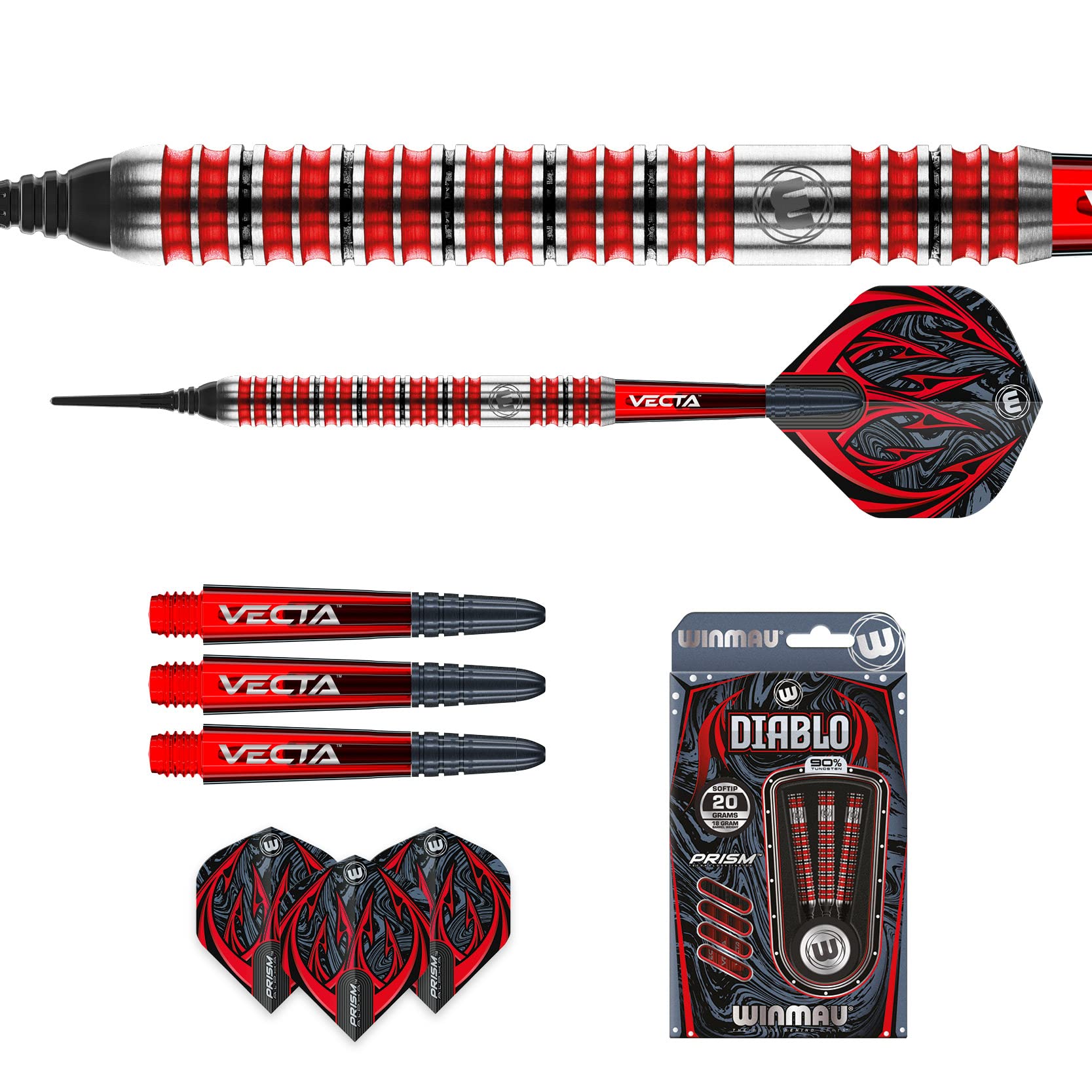 WINMAU Diablo 20 Gramo Profesional Punta Blanda Tungsteno Dardos con Vuelos y Tallos (Ejes)