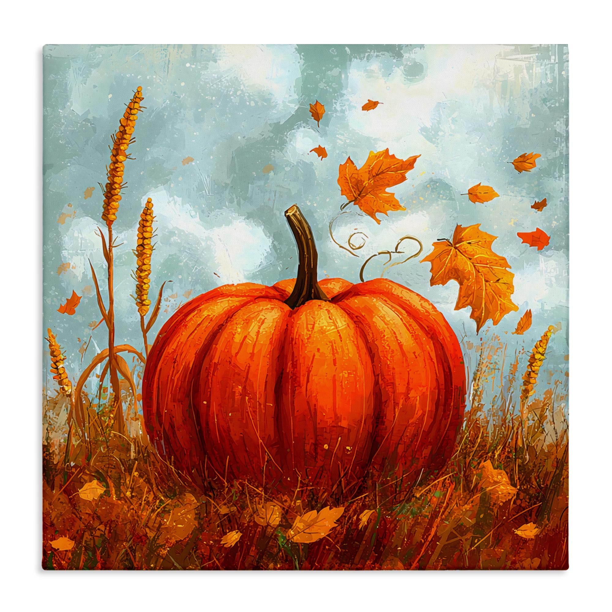 Stupell Industries Unframed Pumpkin Falling Leaves Harvest, 30 X 30 Inch Canvas Wall Art