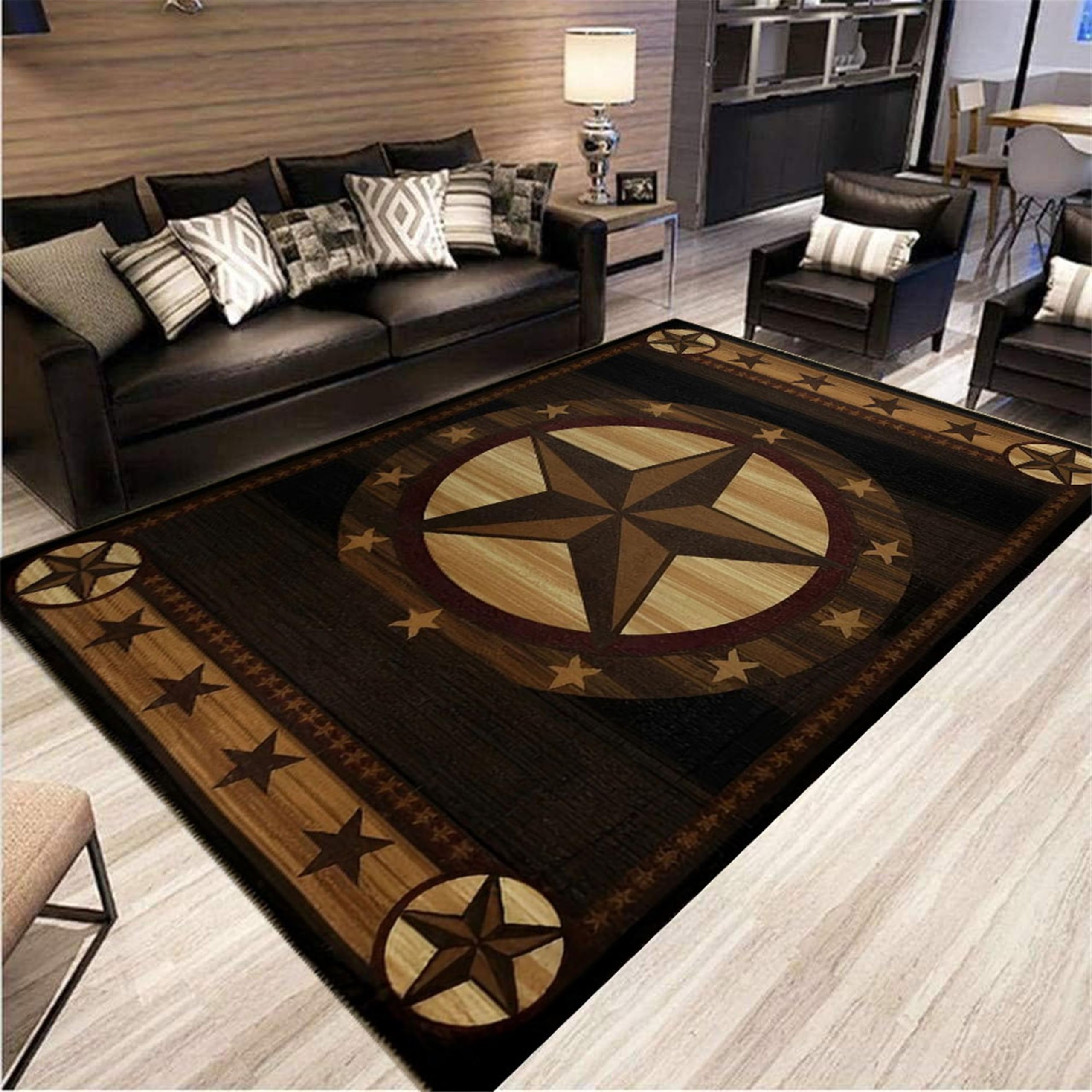 AOESELN Western Texas Star Rug,2x3ft,Vintage Brown Rustic Farmhouse Area Rug,Western Rugs for Living Room Non-Slip Washable,for Indoor Bedroom Office