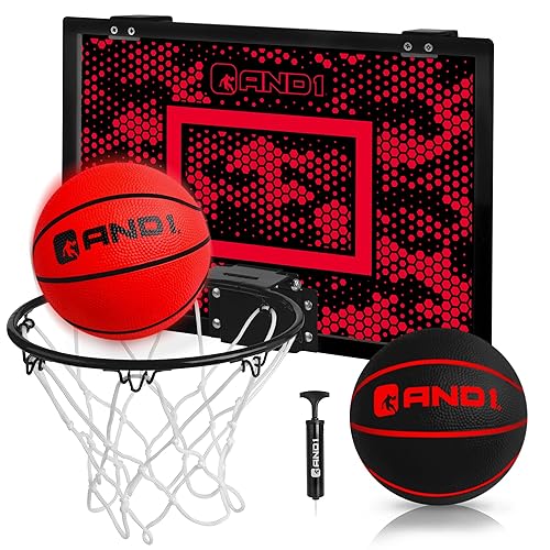 AND1 Over the Door Mini Basketball Hoop: 18x12 Shatterproof Backboard,