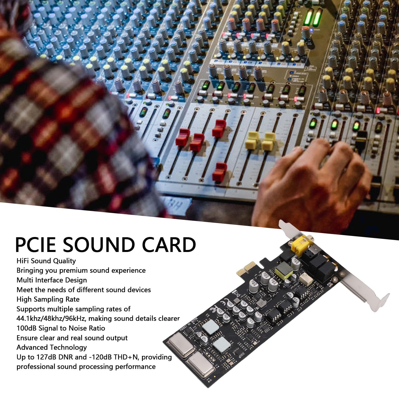 HiFi-PCI-Express-Soundkarte, 100 DB SNR, 5.1-Kanal-interne PC-Audiokarte, Mehrere Schnittstellen, Hohe Abtastrate, PCIE-Soundkarte mit Low-Profile-Halterung für Desktop-Computer