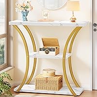 Vista 1 de Hoctieon 3 Tier Console Table with Open Wood Shelves, Decorative Entryway Table with Curved Metal Frames, Narrow Sofa Table for Entrance, Living