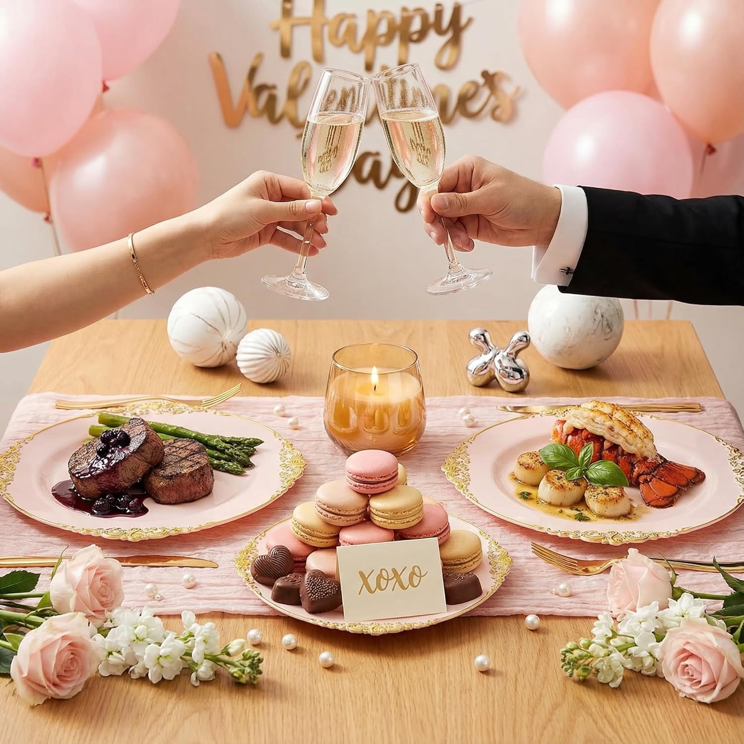 125PCS Pink and Gold Plastic Plates - Pink Disposable Plates - Vintage Plate with Gold Plastic Silverware Set for 25 Guests for Weddings Baby Shower Parties - Image 9