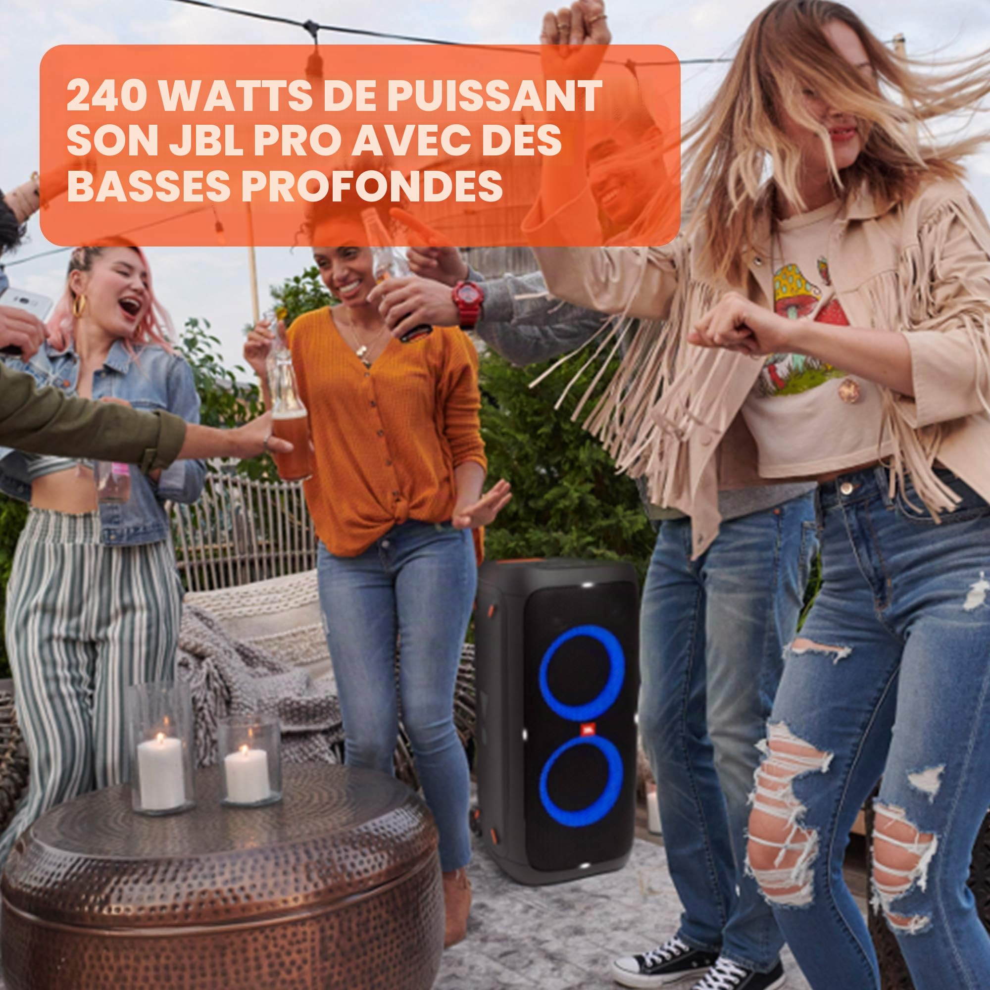 JBL PartyBox 310 Enceinte Bluetooth sans fil avec éclairage dynamique intégré, mode karaoké, basses puissantes et prise en charge de l'application JBL Noir