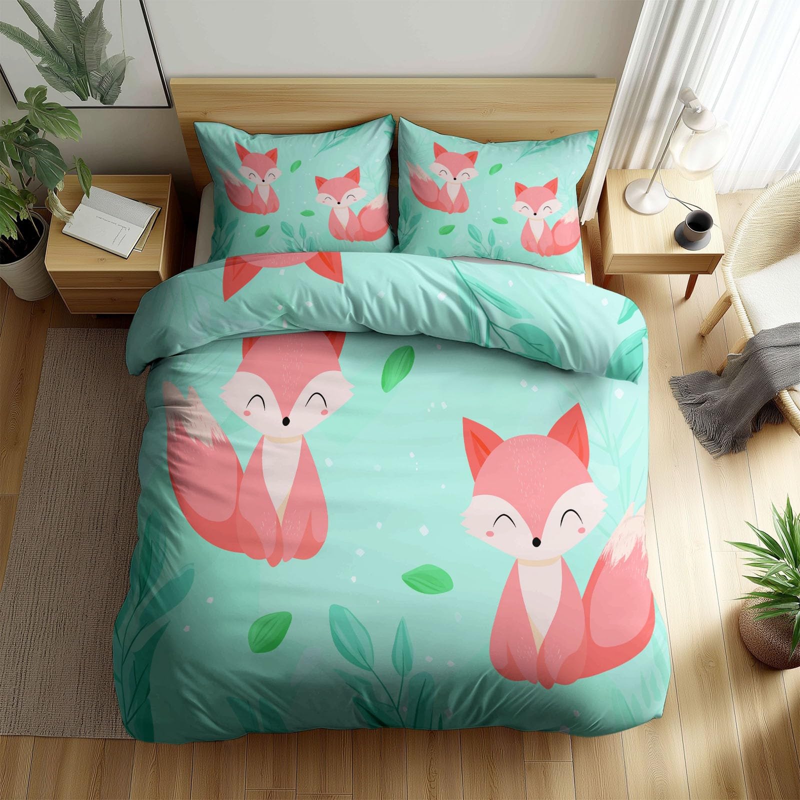 Generisch 3-częściowy komplet pościeli na kołdrę 240 x 220 cm, miękka i oddychająca poszewka na kołdrę z zamkiem błyskawicznym i poszewką na poduszkę 80 x 80 cm, miętowa zieleń