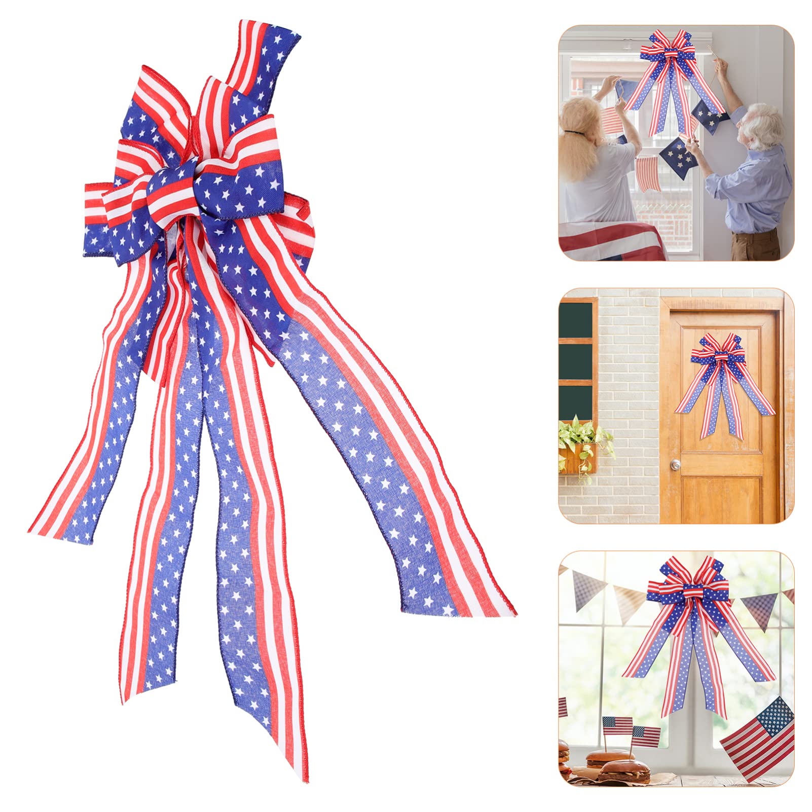 TOPBATHY 4 Pz del dell'indipendenza Fiocchi di Natale Nastro di Raso Pizzo Fiocco Decorativo Decorazione patriottica grucce attaccapanni Decorazione del dell'indipendenza