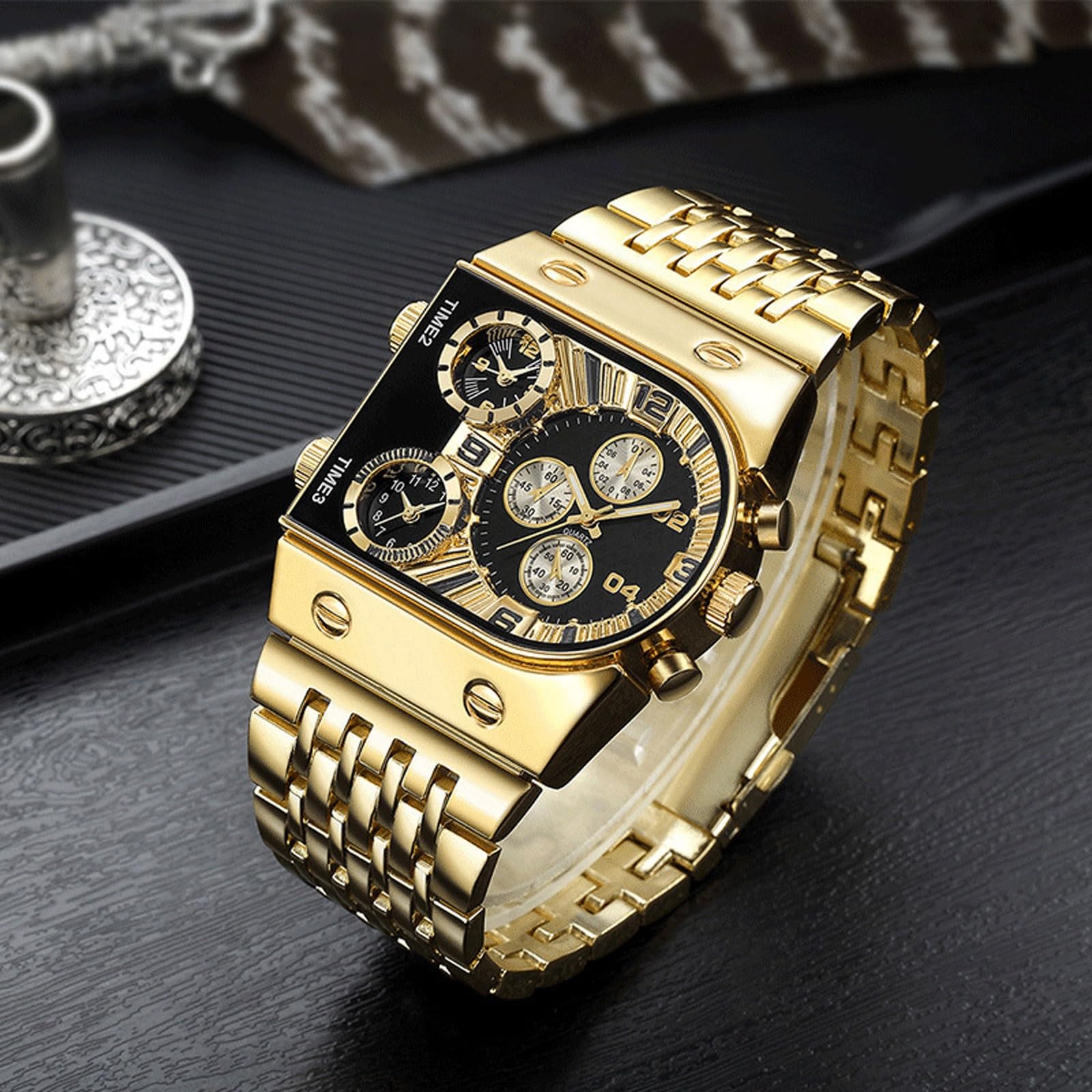 Reloj Luminoso for Hombre, multizona horaria, Esfera Grande, Reloj de Pulsera de Cuarzo con Correa de Acero, Accesorios Formales for Hombre. Reloj de Pulsera