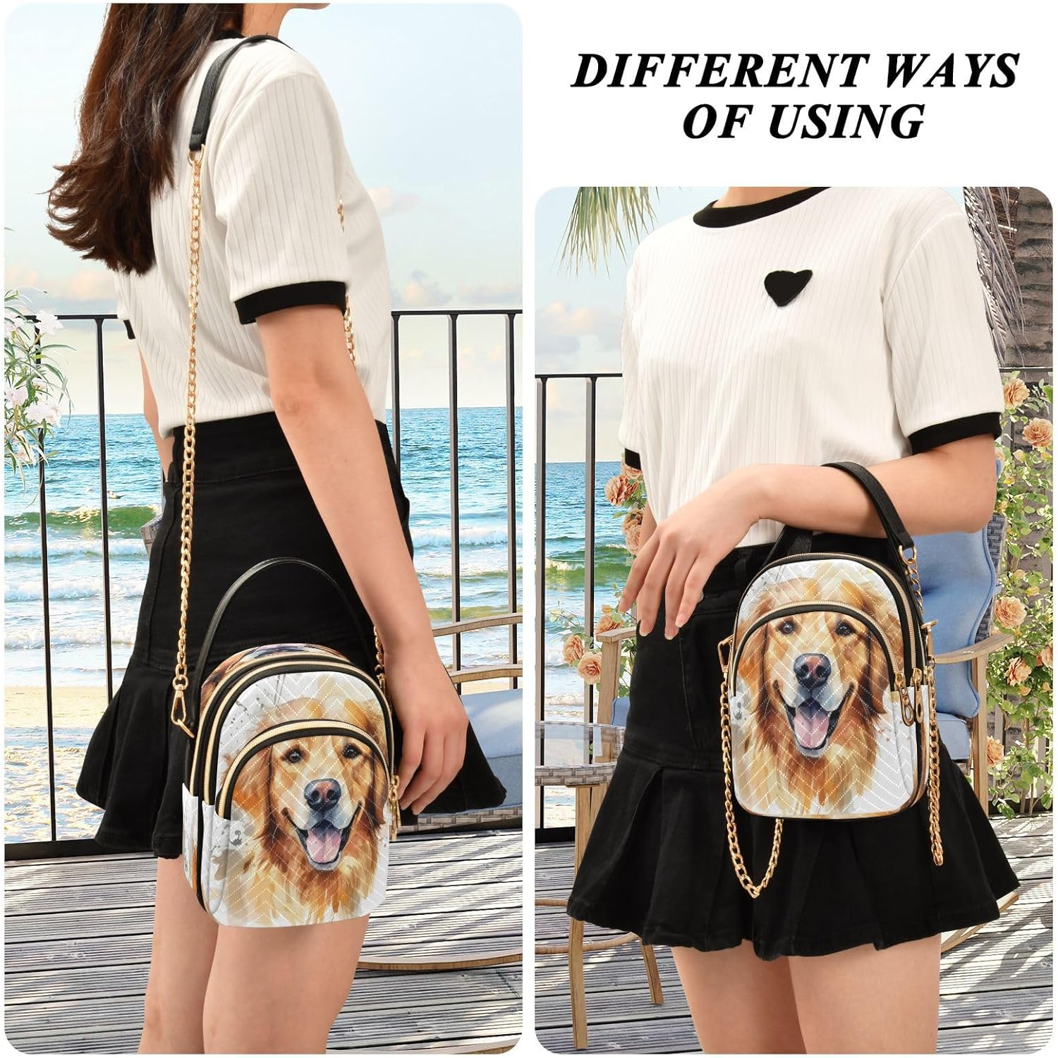 Quilted Crossbody Bags for Women,Cute Dog Watercolor Golden Retriever Women's Crossbody Handbags Small Travel Purses Phone Bag