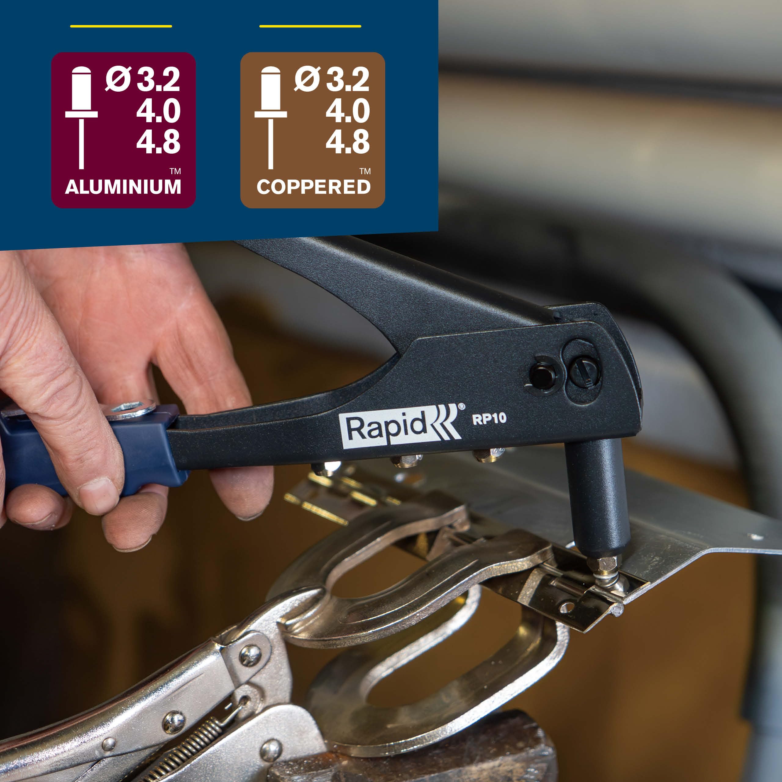 Rapid RP10 Kit Rivettatrice Manuale con 100 Rivetti Alluminio 3.2-4.8mm Impugnatura Morbida