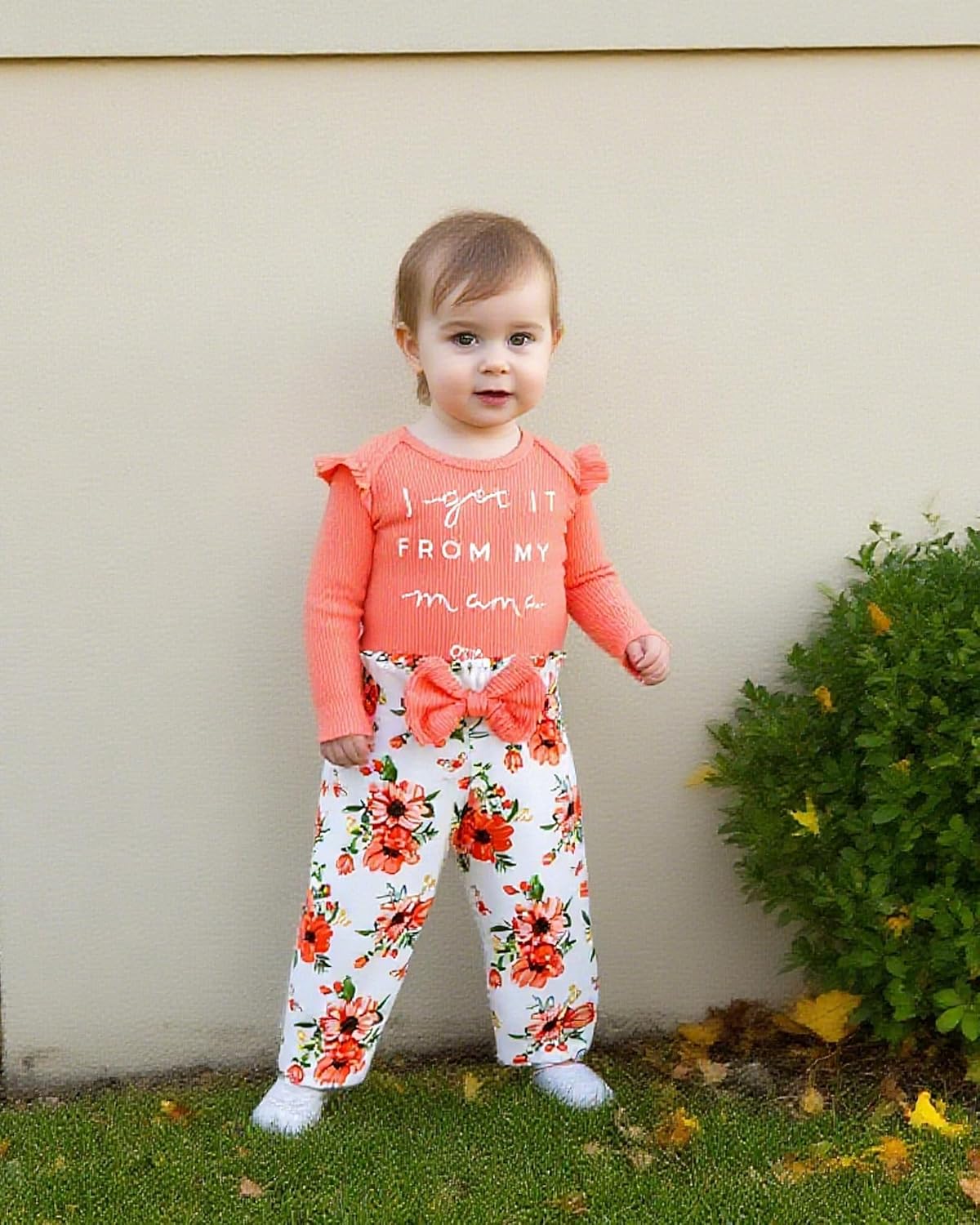 OLLUISNEO Baby Girl Clothes Newborn Infant Fall Outfit Romper Winter Floral Pant Set Headband 3 Pcs Clothes for Girl 3-6 Months Pink-letter image 2 of 5 B0D9B9TW5M