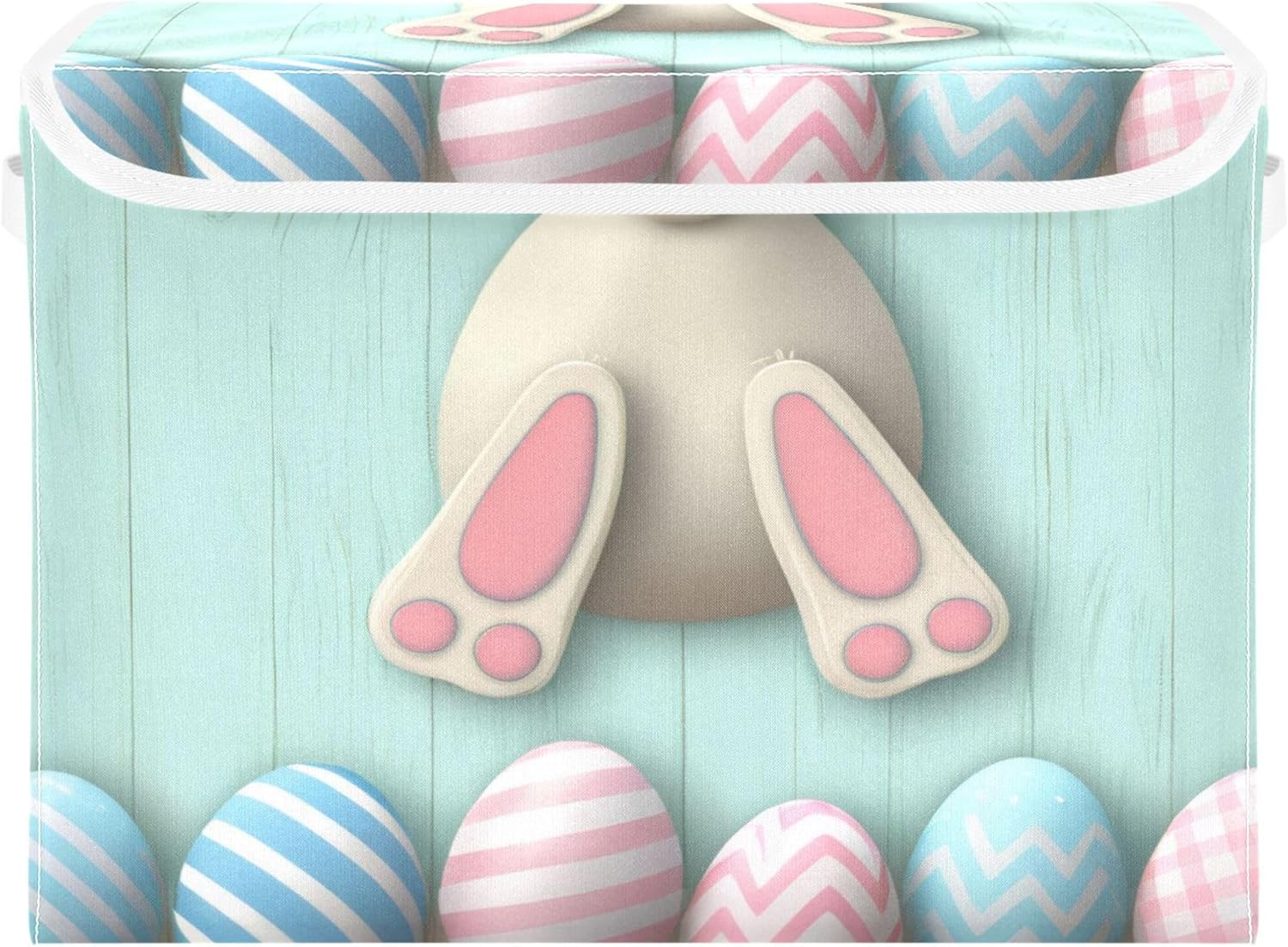 xigua Easter Bunny Storage Bins with Lids and Carrying Handle,Foldable Storage Boxes Organizer Containers Baskets Cube with Cover for Home Bedroom Closet Office Nursery