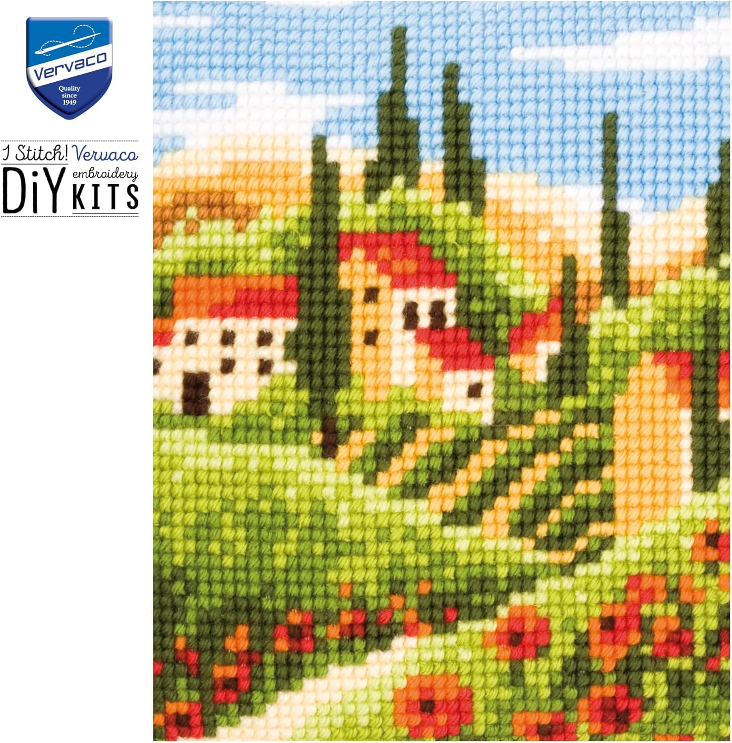 Vervaco Village Cross Stitch Cushion, Multi-Colour