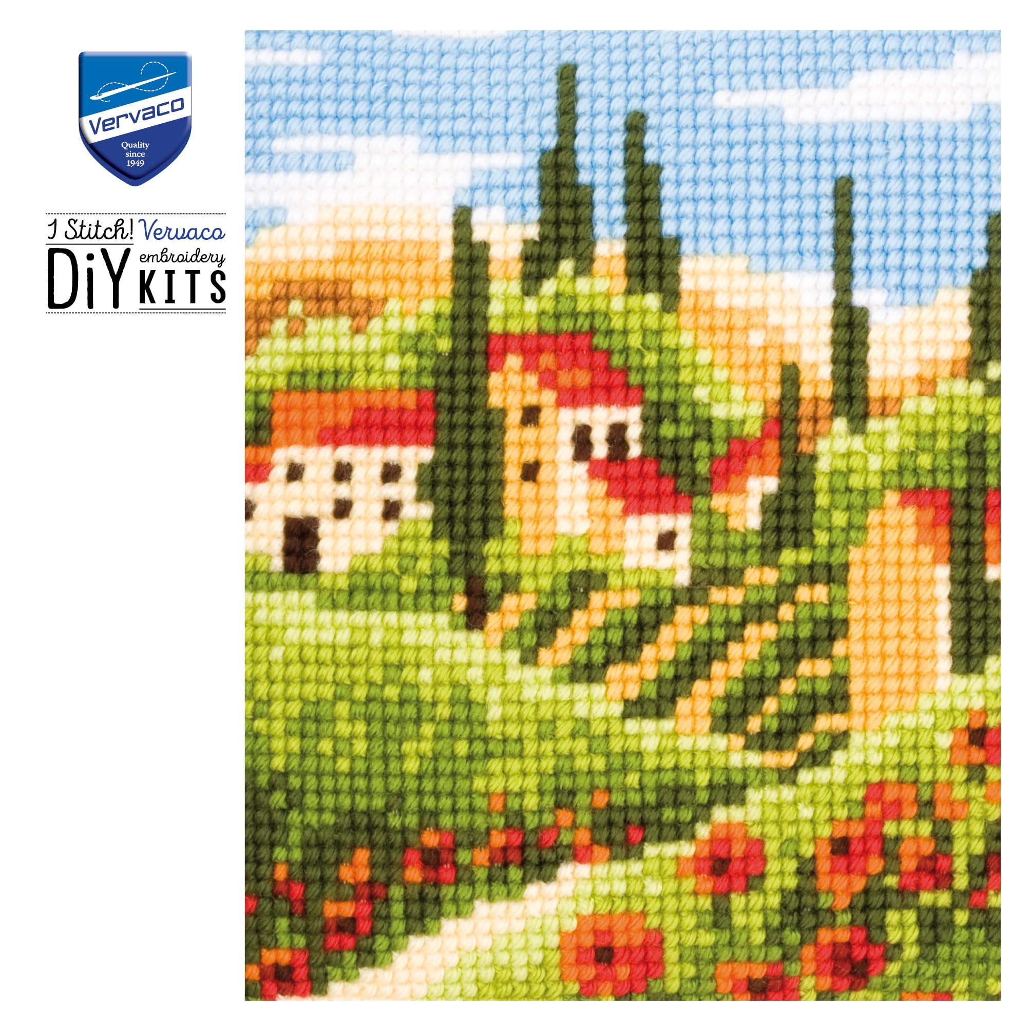 VERVACO Kreuzstich Stickpackungen Kissen Stickerei Set Anfänger Vorgedruckt Landschaft i.d. Toskana DIY Set Kreativ Set Für Erwachseneca. 40 x 40 cm Bastelset Handwerker Haus Dekoration